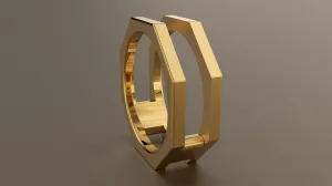 Brushed Yellow Gold 8mm Split Octagon Bolt Wedding Band