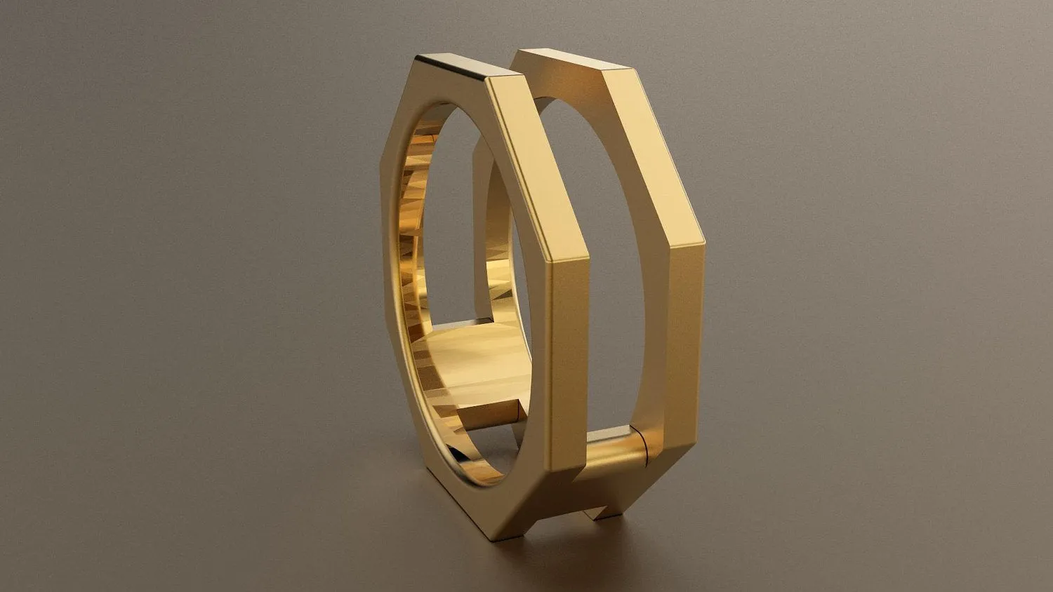Brushed Yellow Gold 8mm Split Octagon Bolt Wedding Band