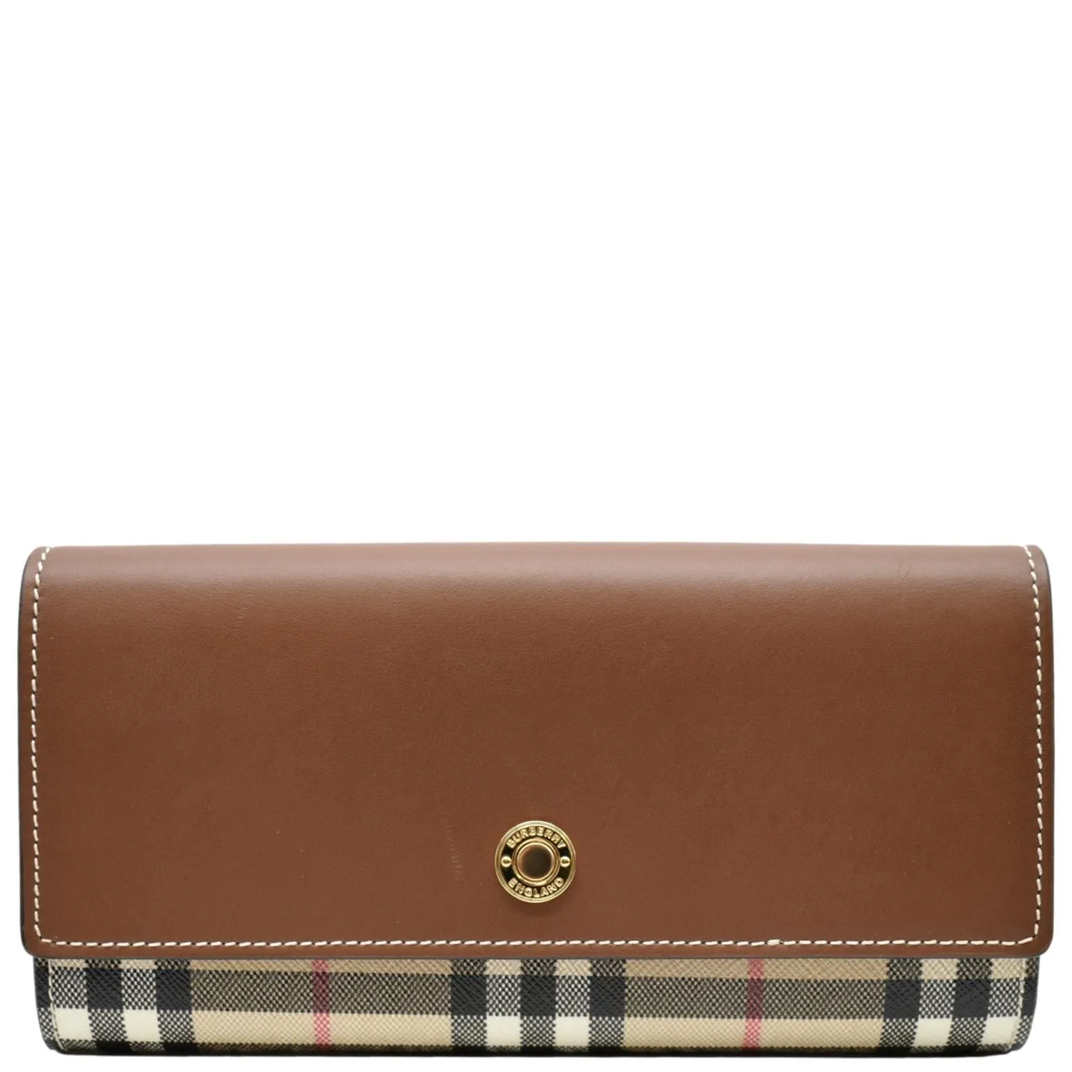 BURBERRY Continental Vintage Leather Check Wallet Brown