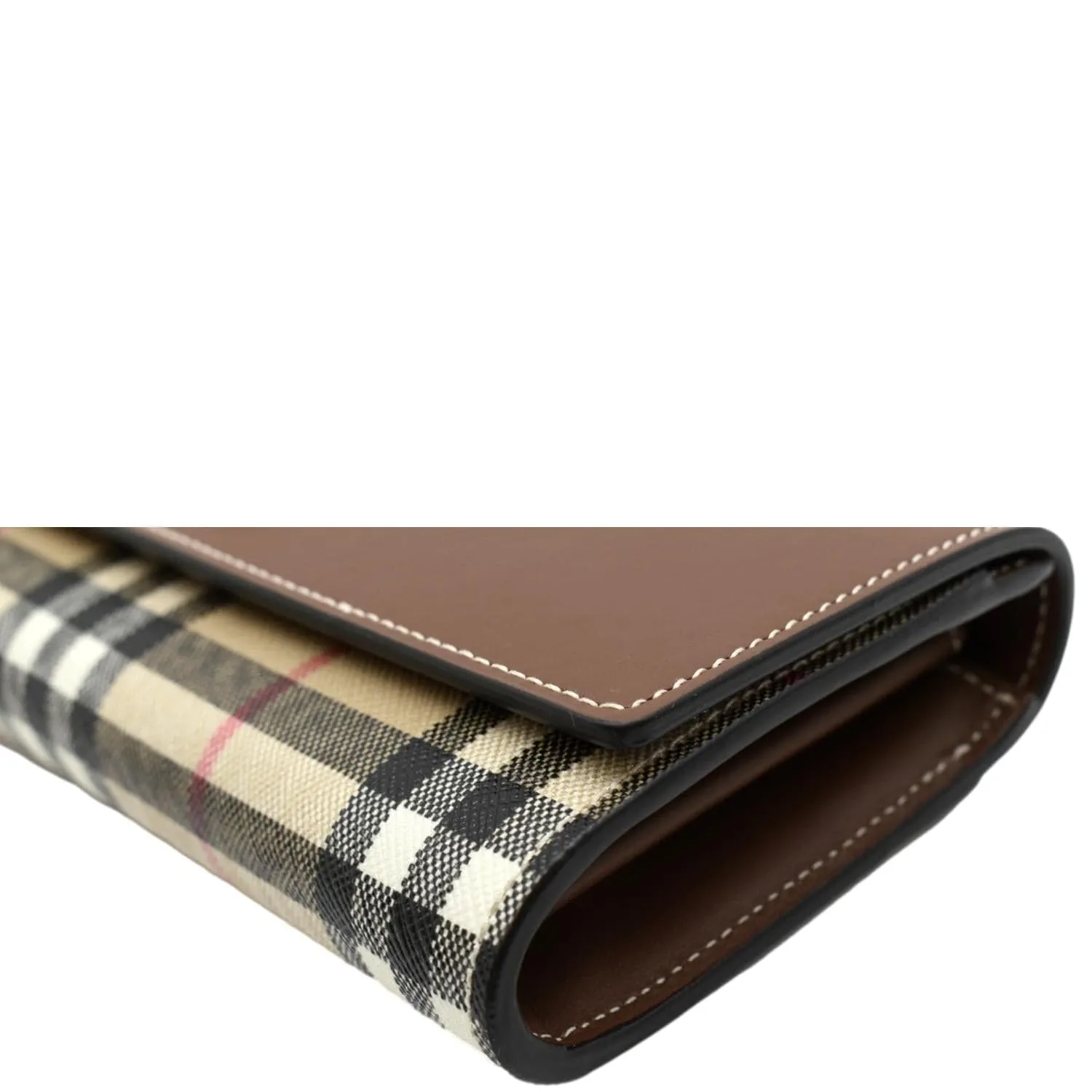 BURBERRY Continental Vintage Leather Check Wallet Brown