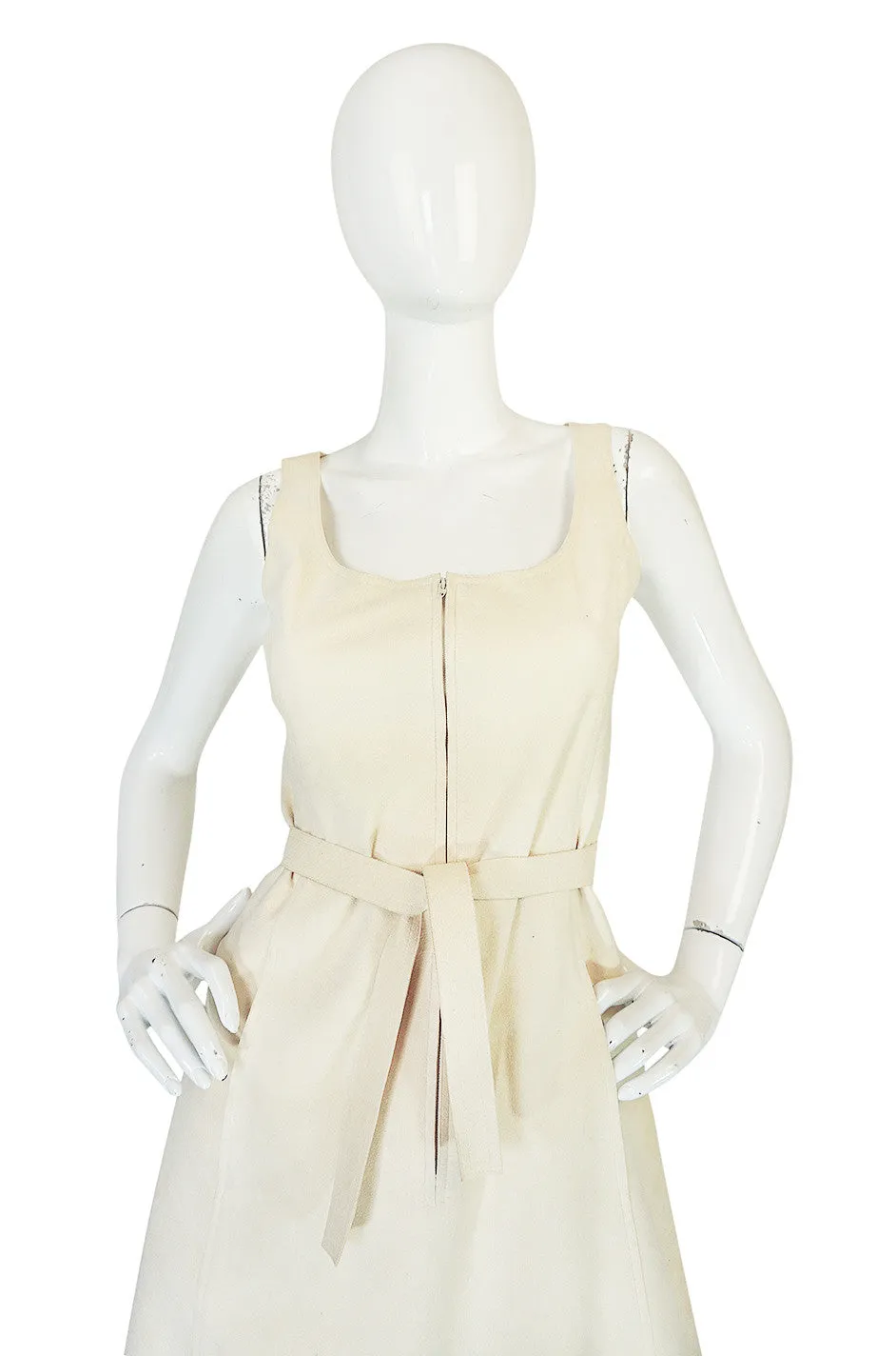 c1972 Halston Ultrasuede Zip Front Dress in Cream