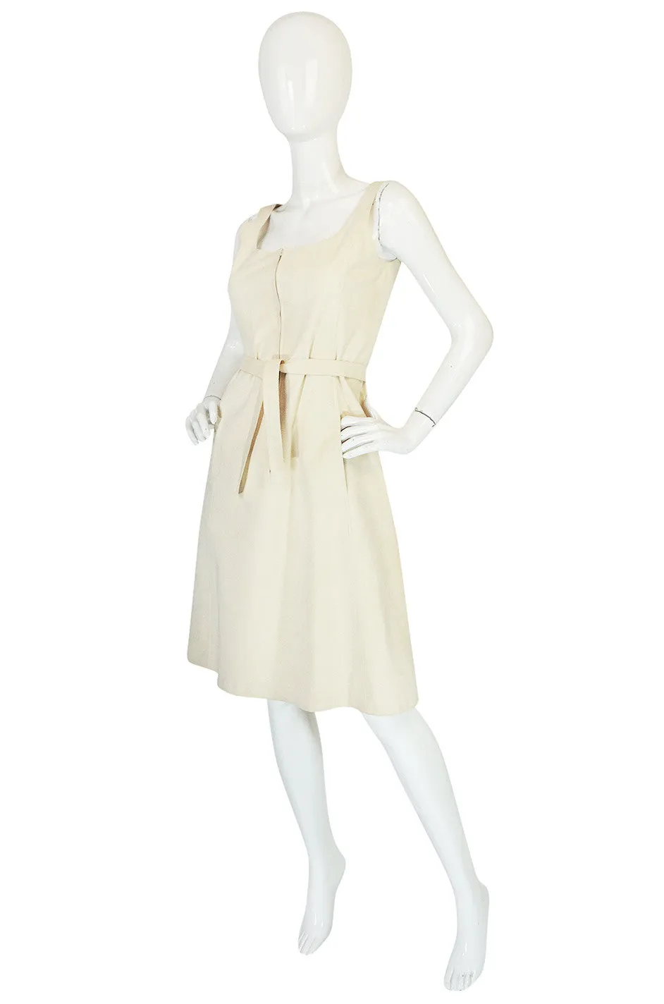 c1972 Halston Ultrasuede Zip Front Dress in Cream