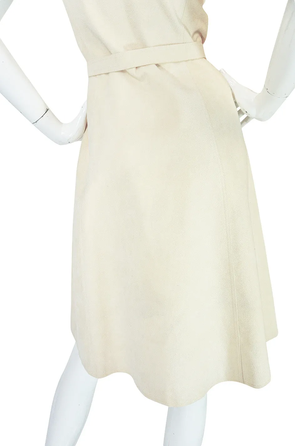 c1972 Halston Ultrasuede Zip Front Dress in Cream