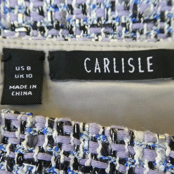 Carlisle Skirt Purple Blue Boucle Weave Career Silver Lurex Metallic Lined 8