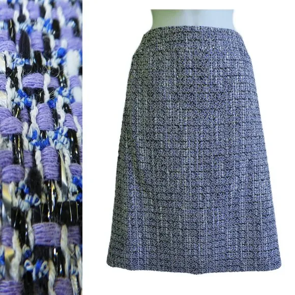 Carlisle Skirt Purple Blue Boucle Weave Career Silver Lurex Metallic Lined 8