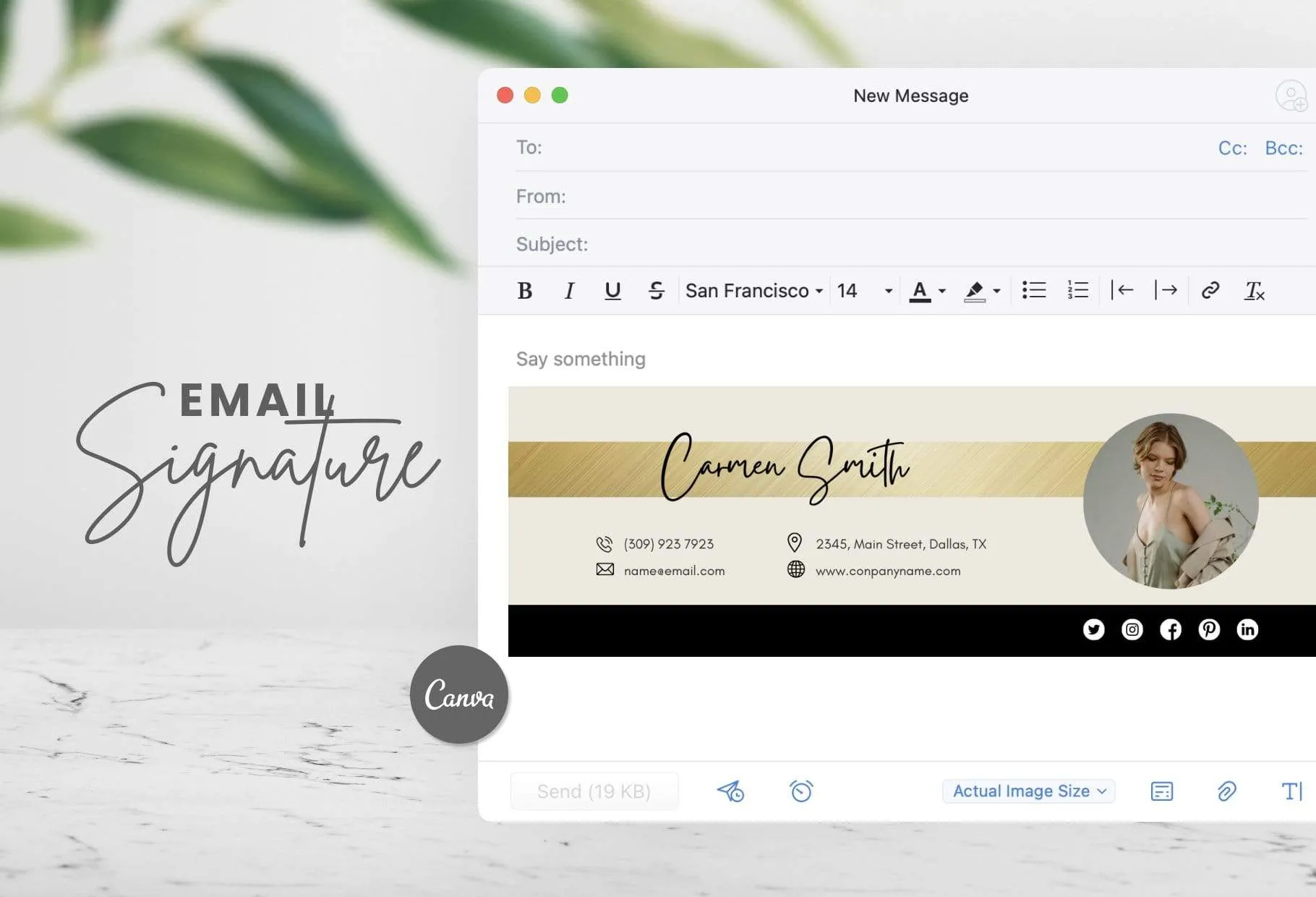 Carmen Email Signature Template Editable Canva Template Rose Gold
