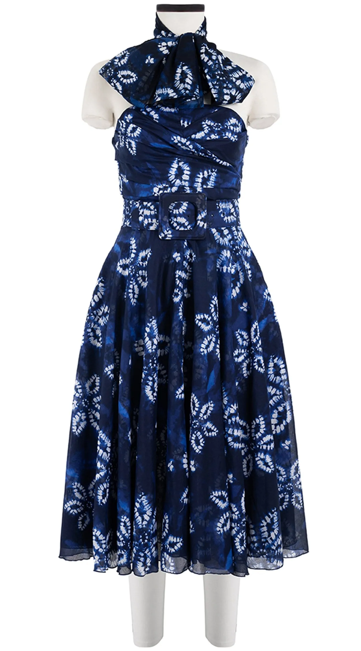 Carol Dress Tube Strapless with Hamilton Belt Long Length Cotton Musola (Shibori Octagon)