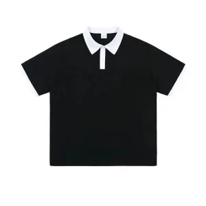 Casual Contrast-Collar Polo Shirt