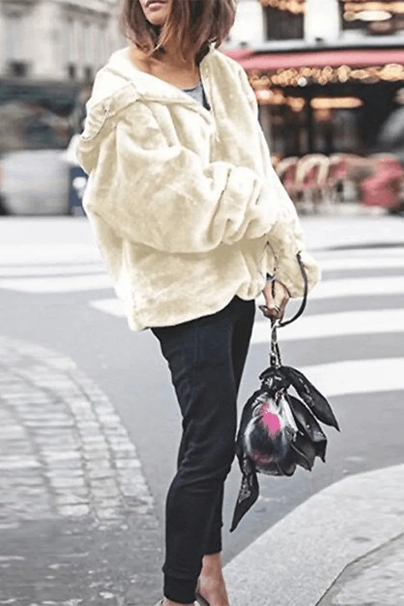 Casual Solid Patchwork Hooded Collar Outerwear