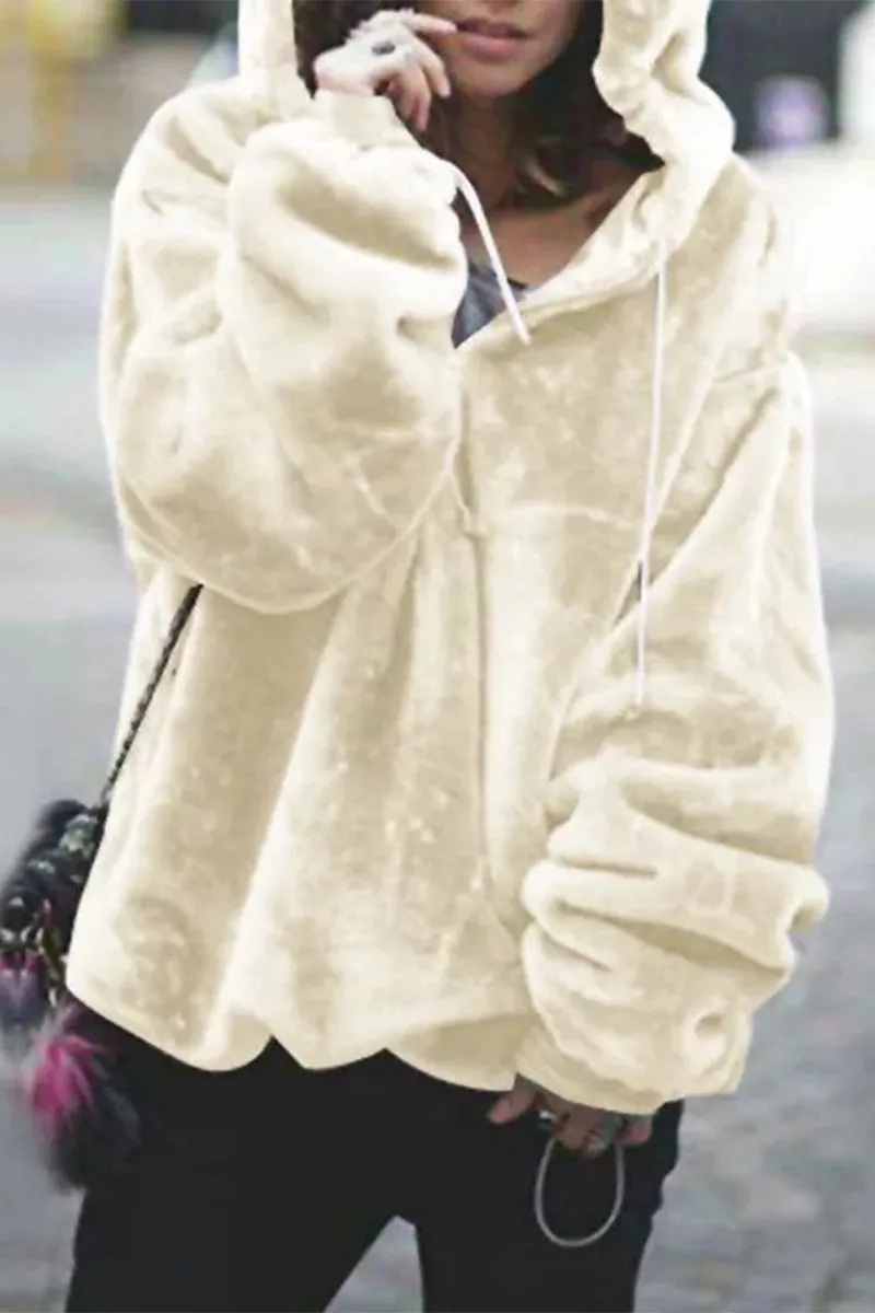 Casual Solid Patchwork Hooded Collar Outerwear