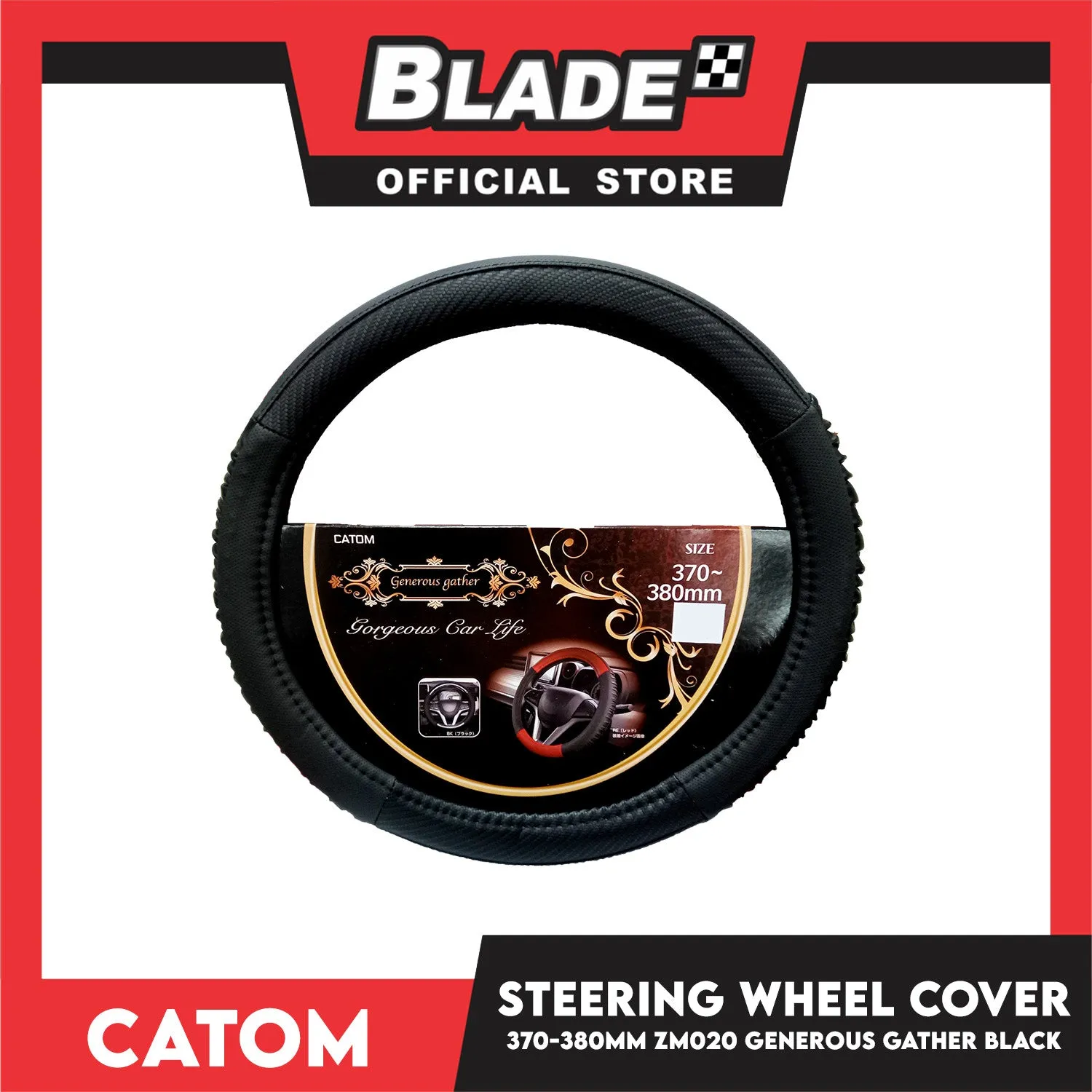 Catom Steering Wheel Cover Generous Gather 370-380mm ZM020 (Black)