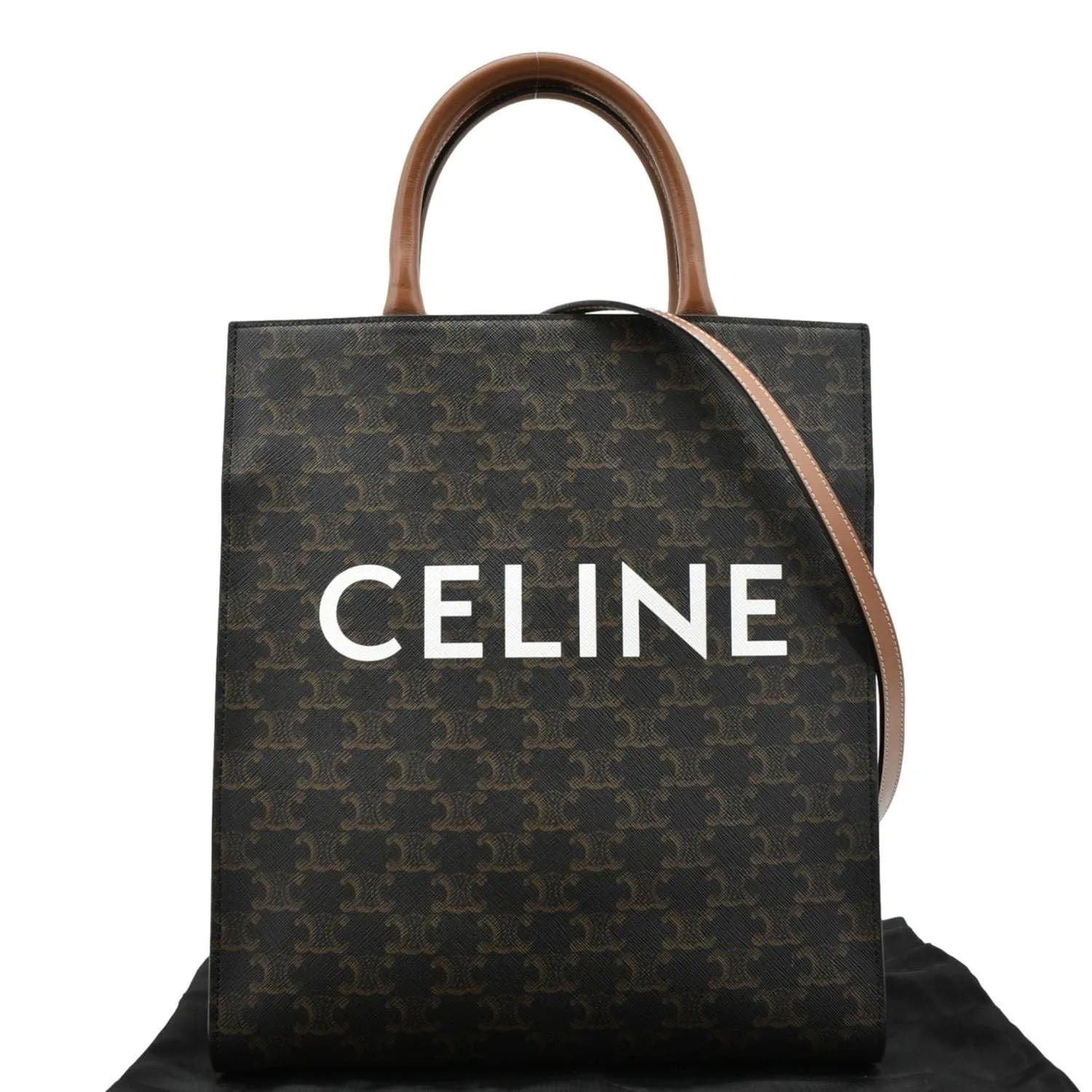 CELINE Triomphe Vertical Cabas Small Canvas Shoulder Bag Tan
