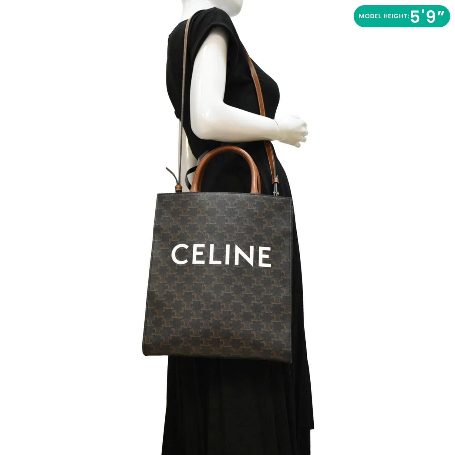 CELINE Triomphe Vertical Cabas Small Canvas Shoulder Bag Tan