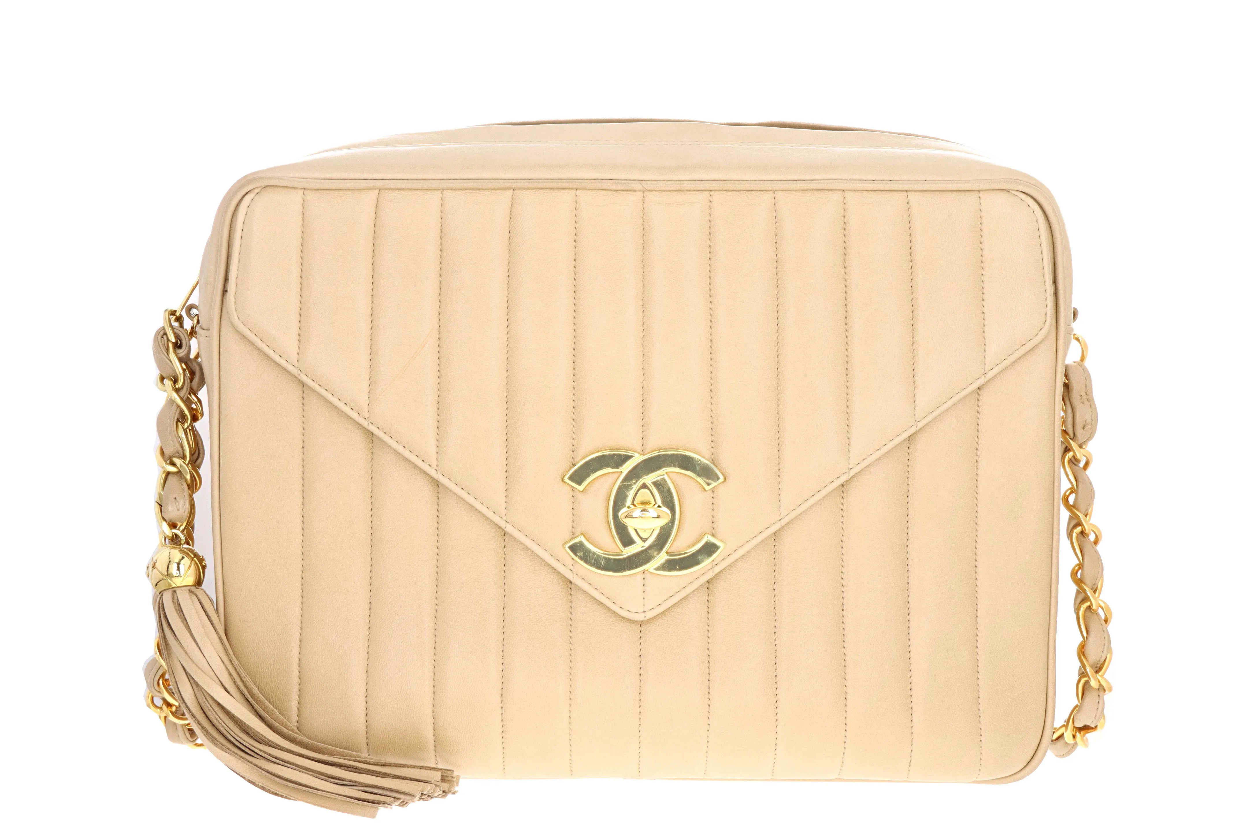 Chanel Beige Vertical Lambskin Large Camera Bag