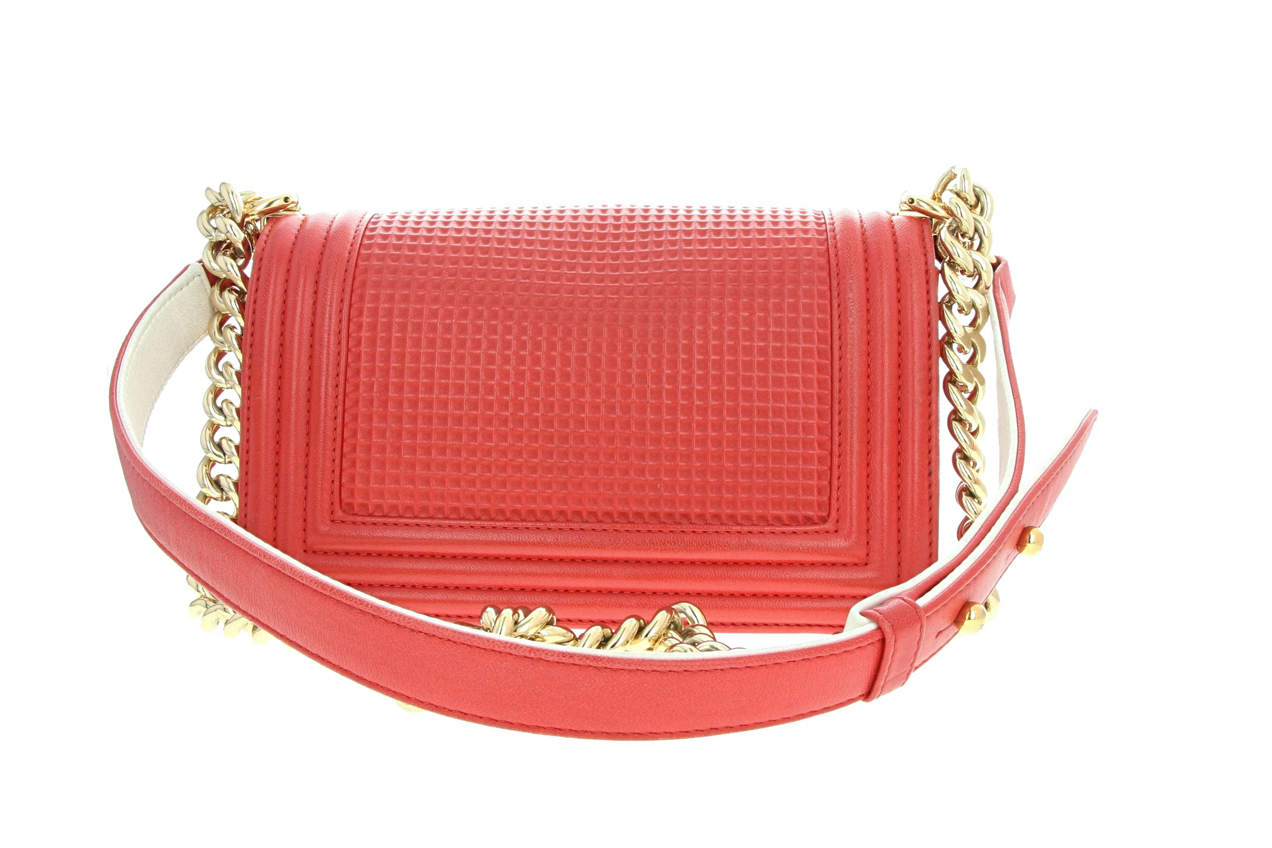 Chanel Boy Flap Bag Cube Embossed Lambskin Small Red