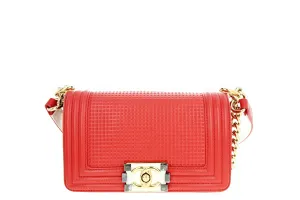 Chanel Boy Flap Bag Cube Embossed Lambskin Small Red