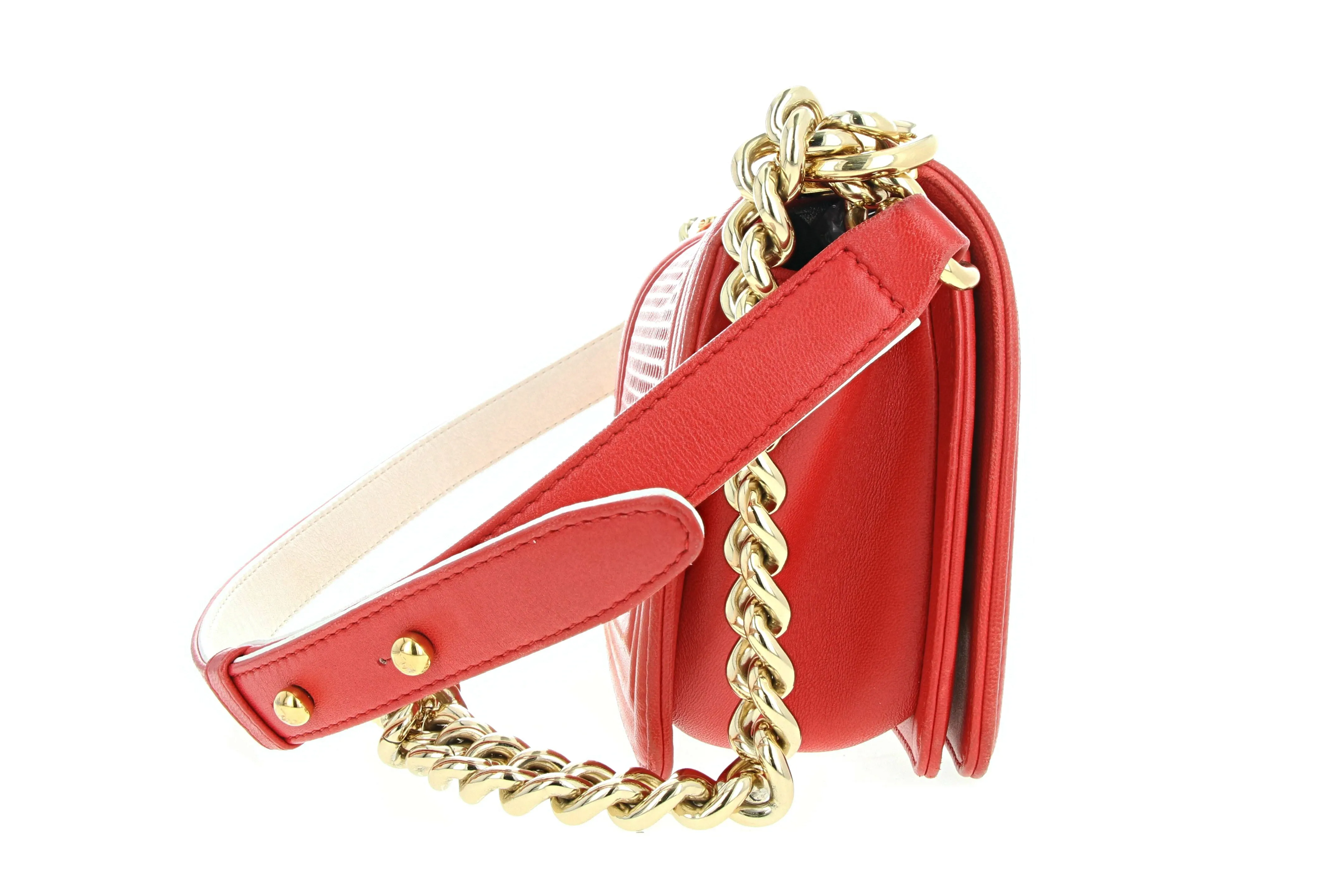 Chanel Boy Flap Bag Cube Embossed Lambskin Small Red