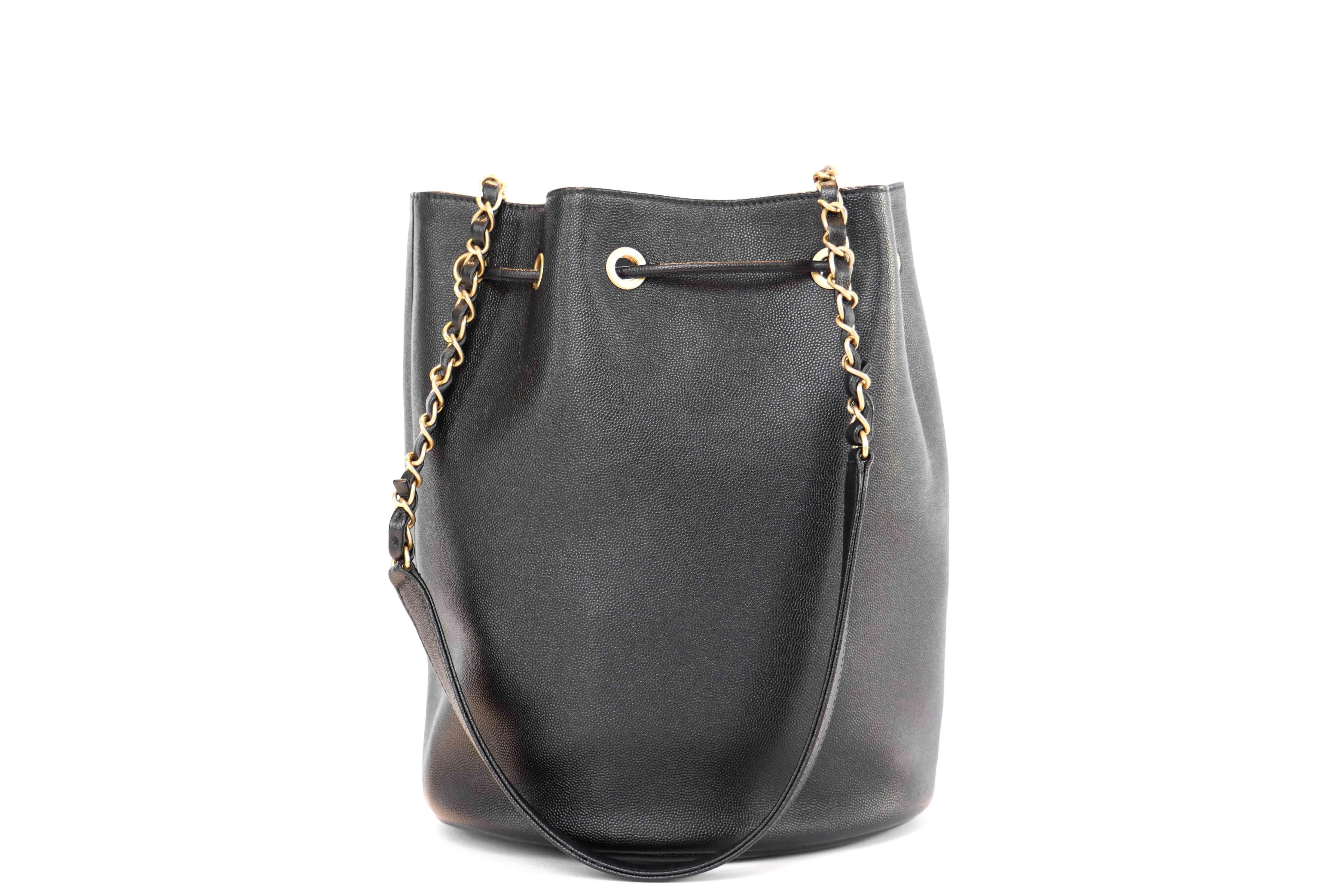Chanel Caviar Deauville Drawstring Black Bucket Bag