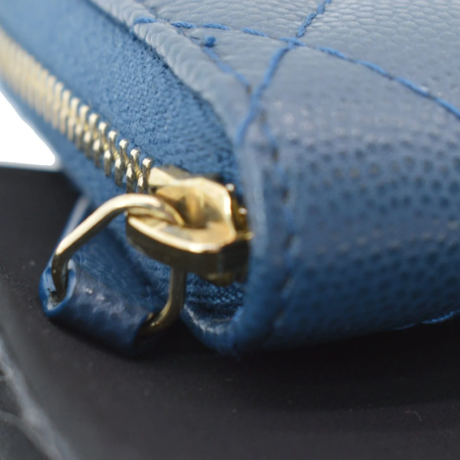 CHANEL Caviar Quilted Small Zip Around Wallet Blue