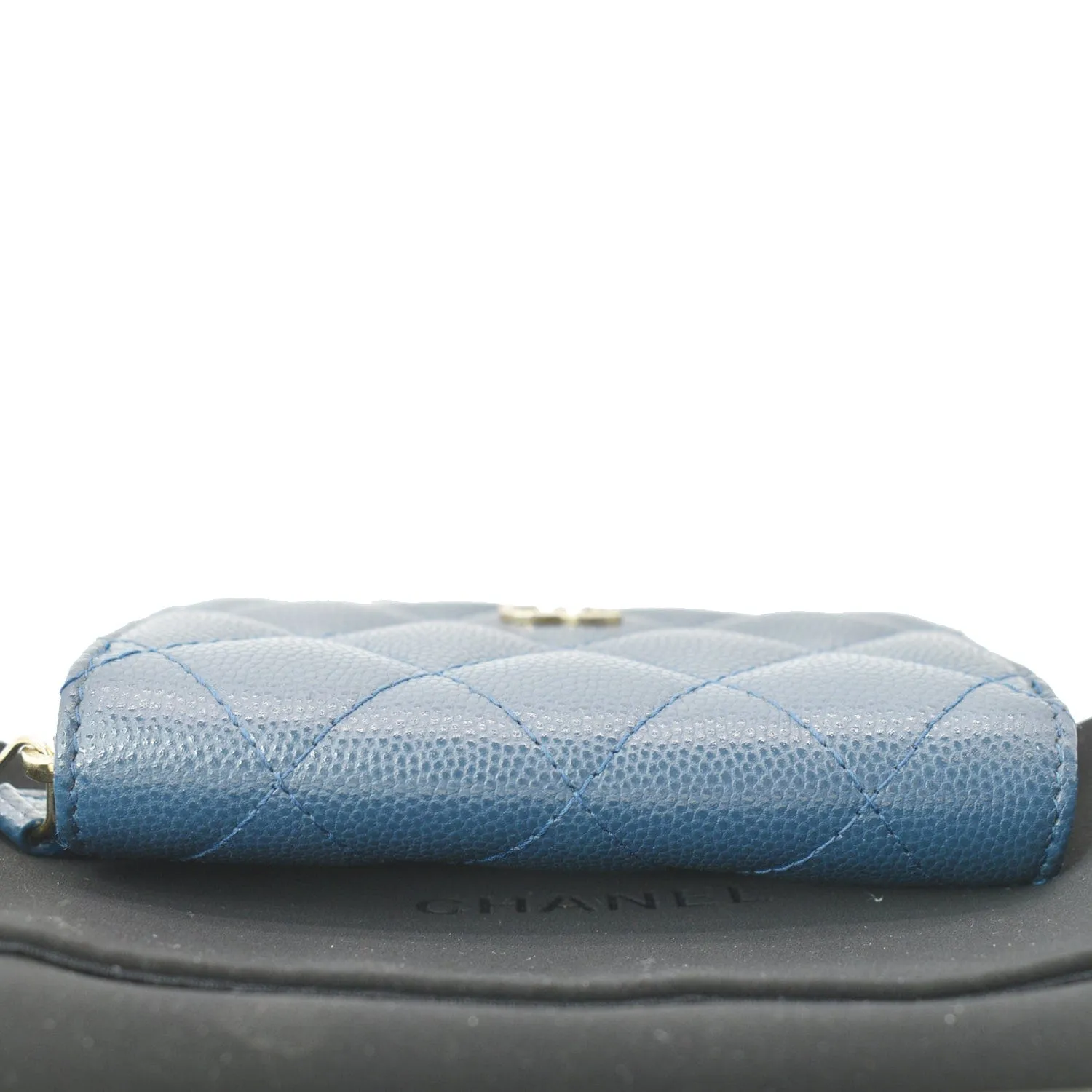 CHANEL Caviar Quilted Small Zip Around Wallet Blue