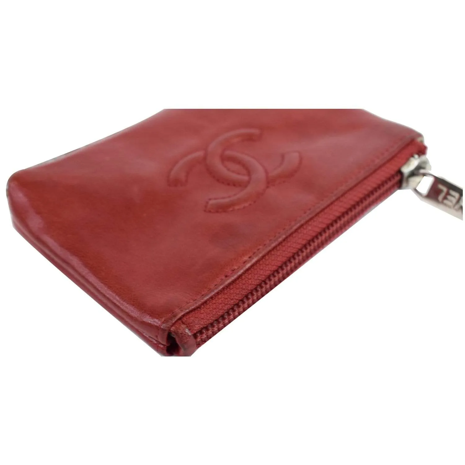 CHANEL CC Key Ring Lambskin Leather Coin Case Purse Red - Last Call