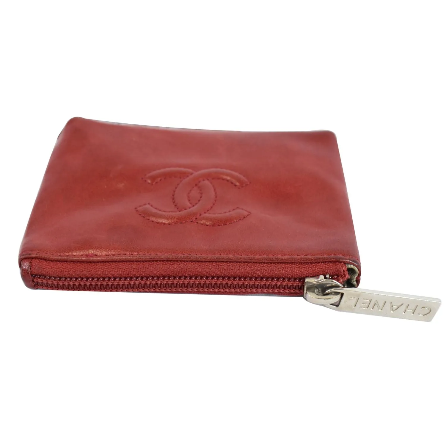 CHANEL CC Key Ring Lambskin Leather Coin Case Purse Red - Last Call
