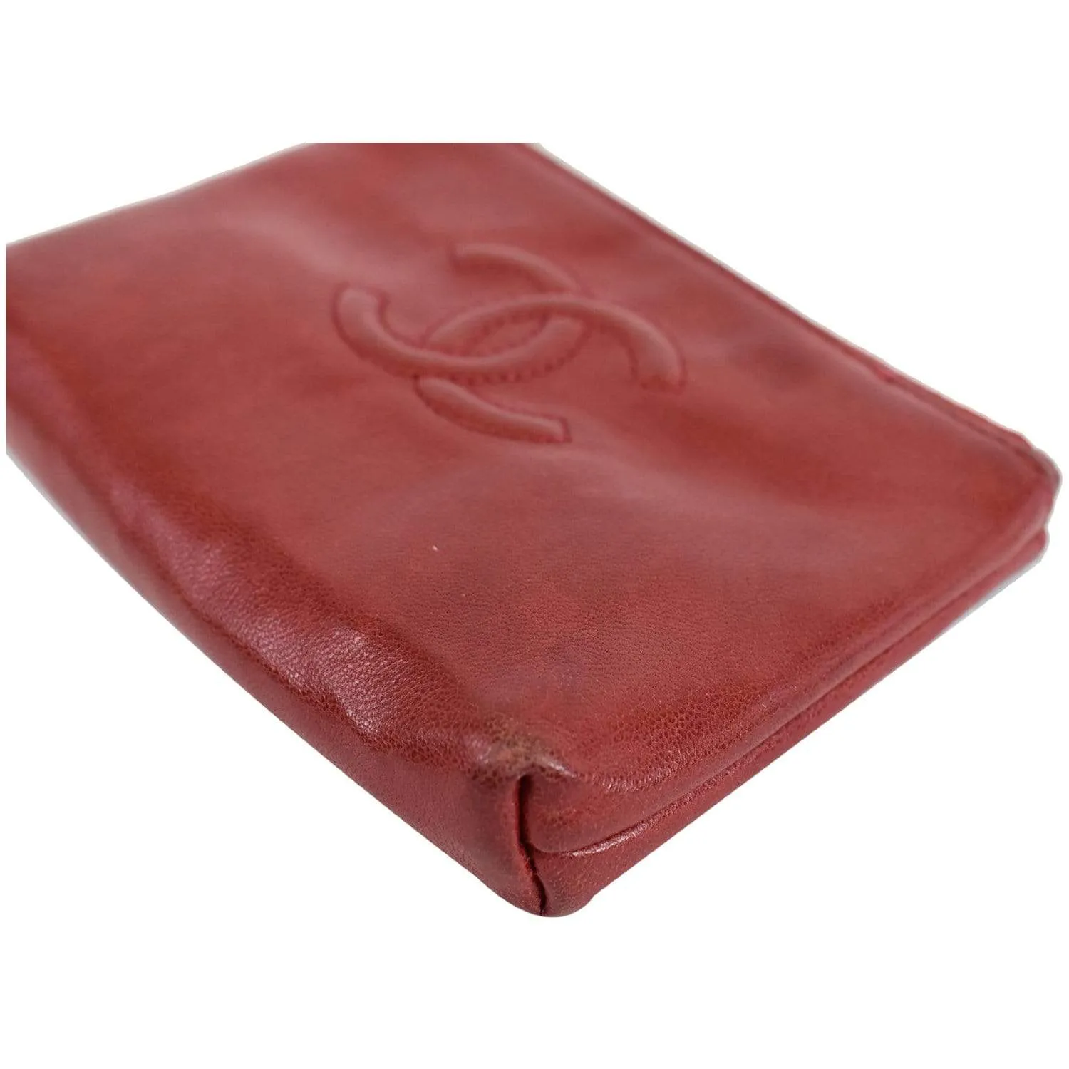 CHANEL CC Key Ring Lambskin Leather Coin Case Purse Red - Last Call