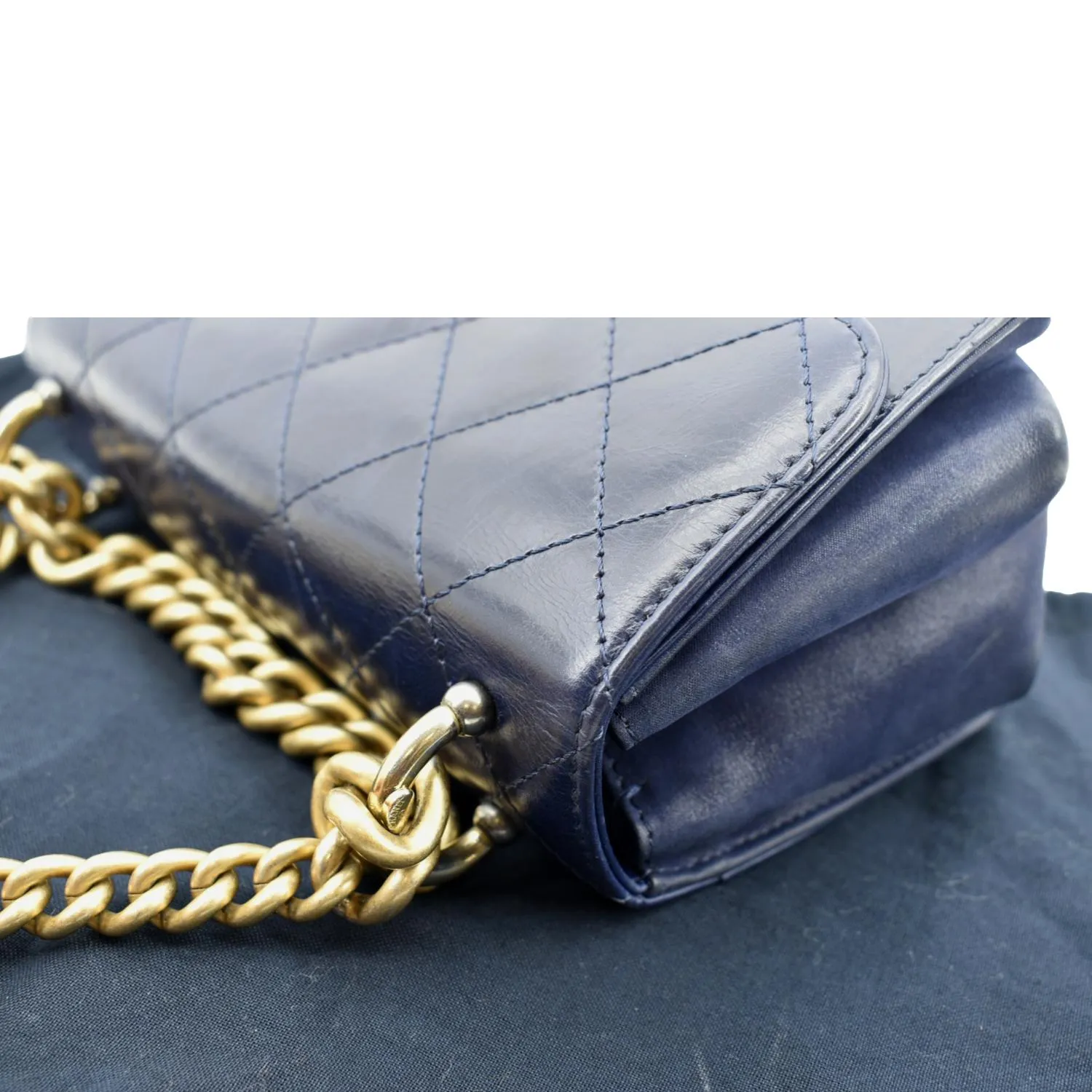 CHANEL Chain Handle CC Flap Quilted Leather Shoulder Bag Blue