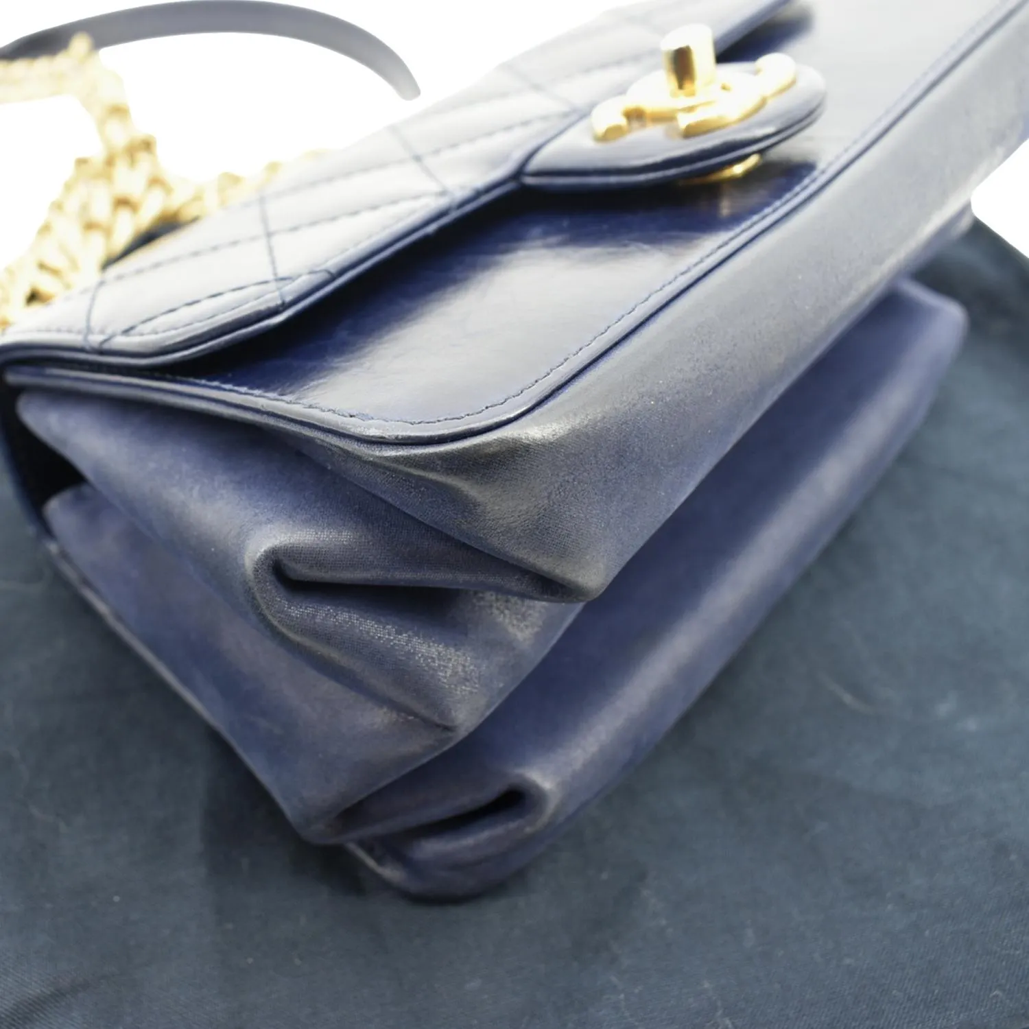CHANEL Chain Handle CC Flap Quilted Leather Shoulder Bag Blue