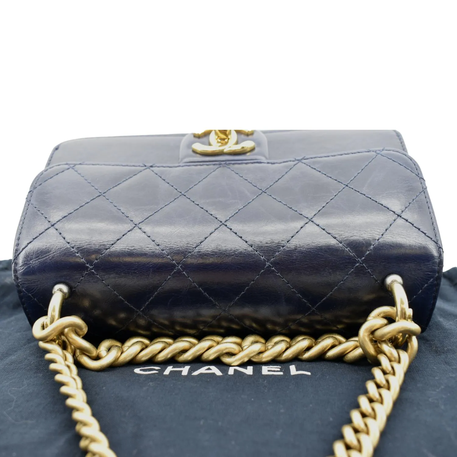 CHANEL Chain Handle CC Flap Quilted Leather Shoulder Bag Blue