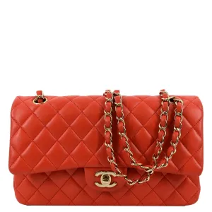 CHANEL Classic Double Flap Medium Leather Shoulder Bag Red