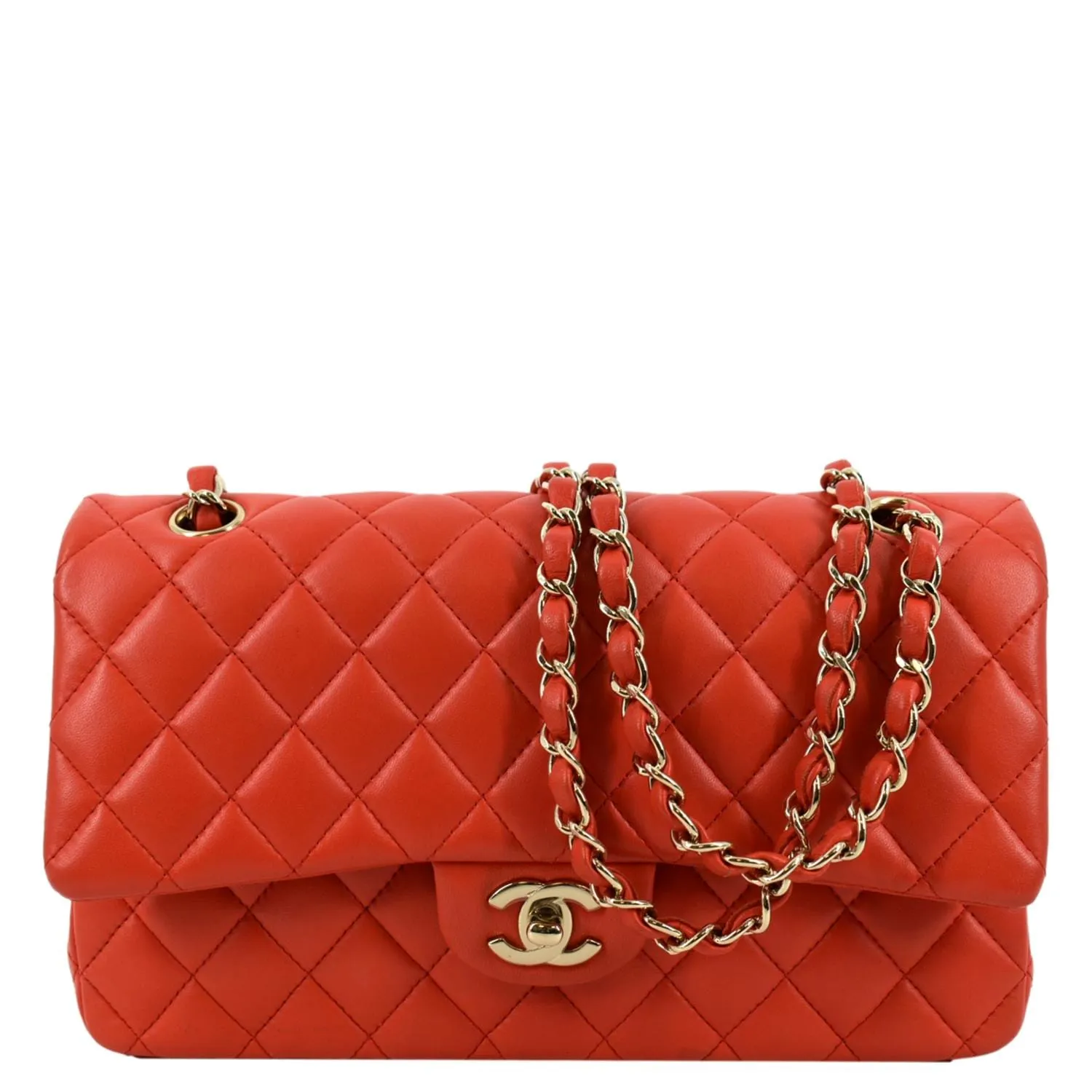 CHANEL Classic Double Flap Medium Leather Shoulder Bag Red