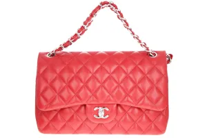 Chanel Classic Jumbo Double Flap Bag Red Lambskin Leather