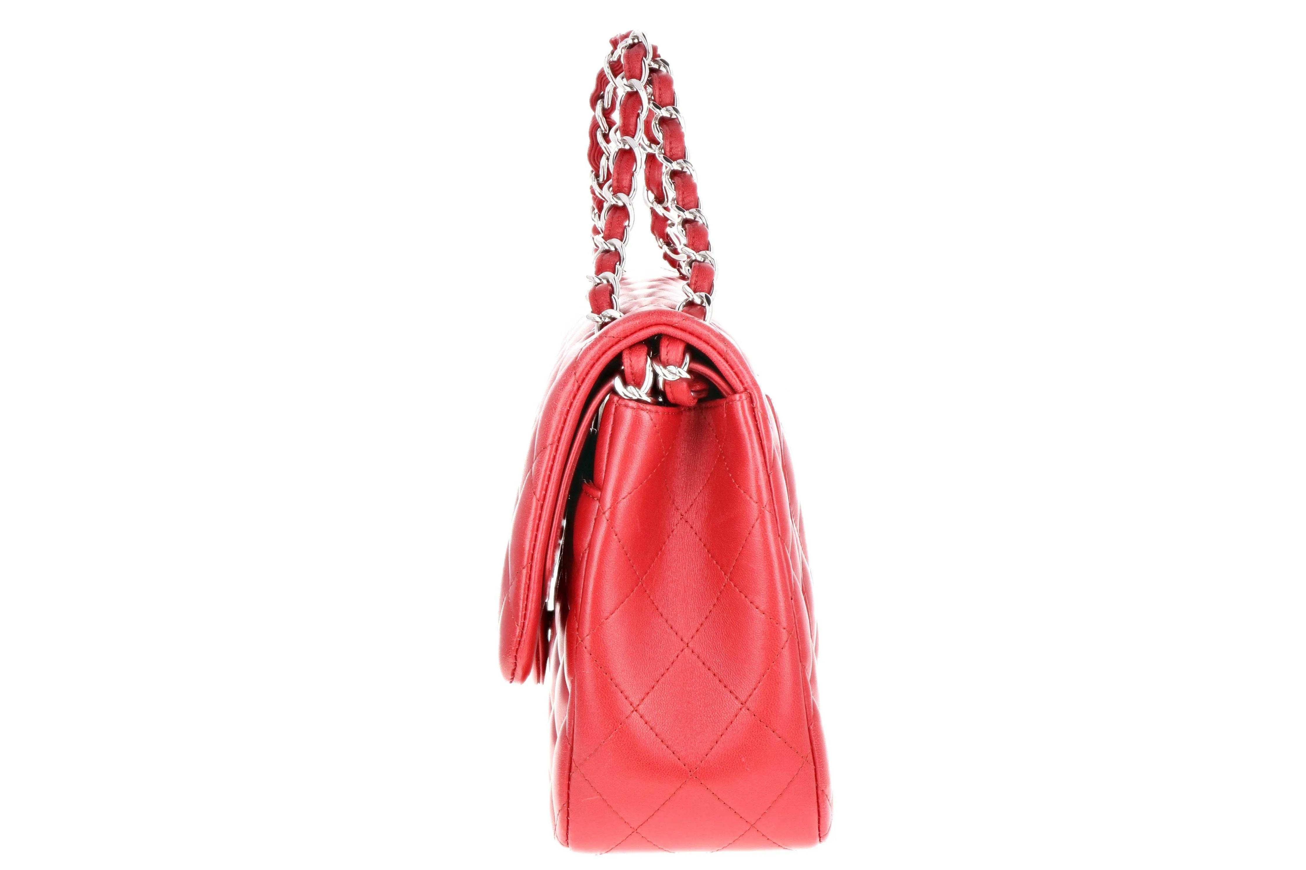 Chanel Classic Jumbo Double Flap Bag Red Lambskin Leather