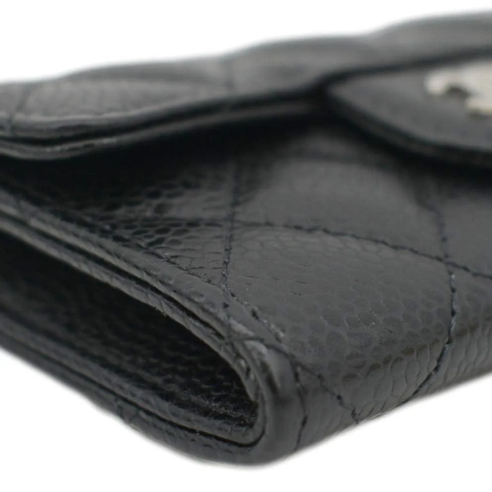 CHANEL Flap Quilted Caviar Leather Card Holder Black