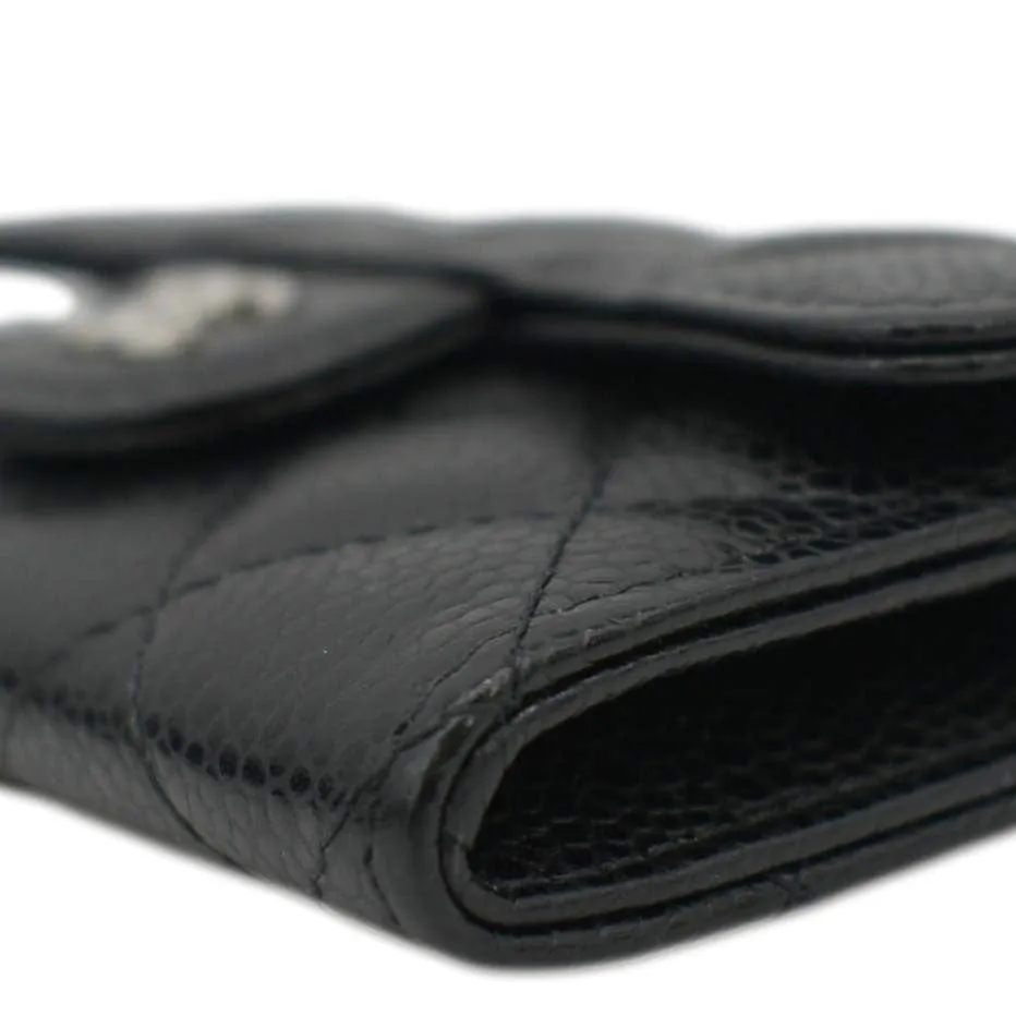 CHANEL Flap Quilted Caviar Leather Card Holder Black