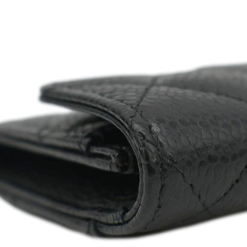 CHANEL Flap Quilted Caviar Leather Card Holder Black