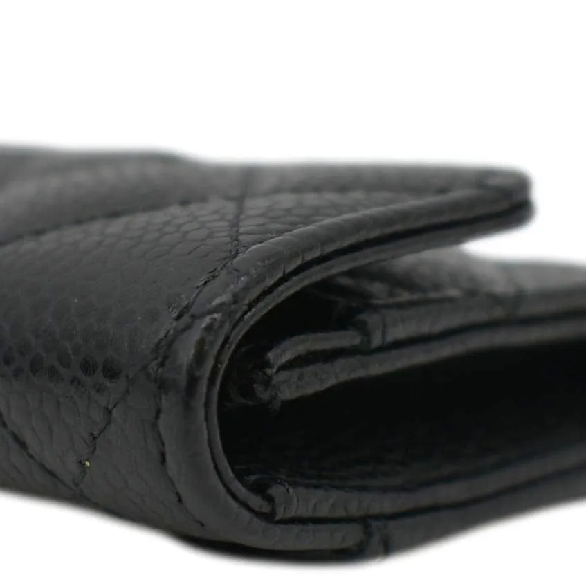 CHANEL Flap Quilted Caviar Leather Card Holder Black