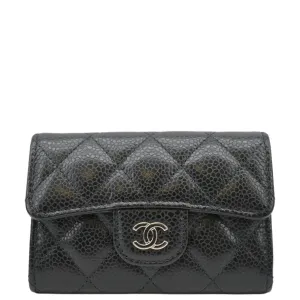 CHANEL Flap Quilted Caviar Leather Card Holder Black