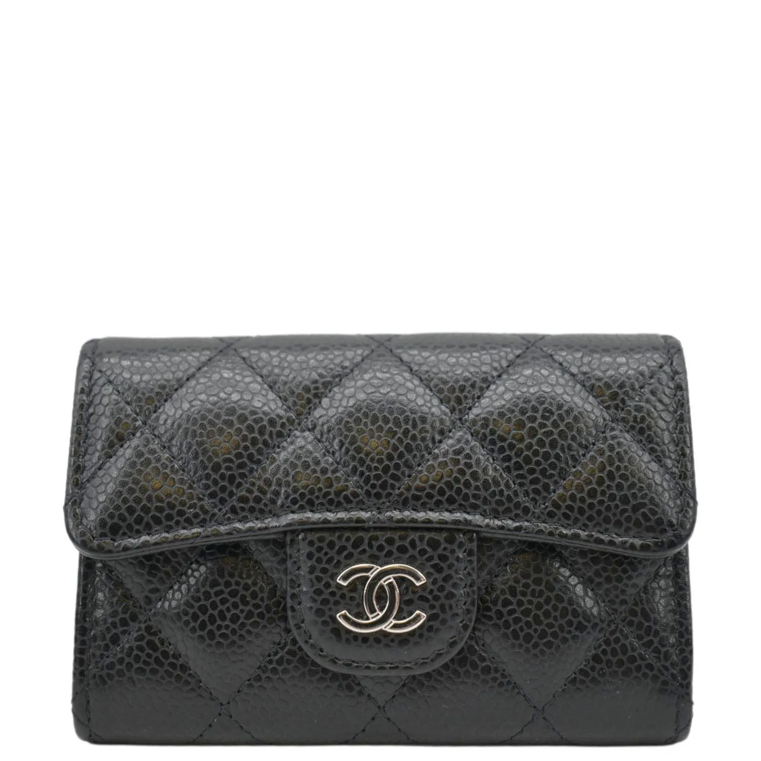 CHANEL Flap Quilted Caviar Leather Card Holder Black