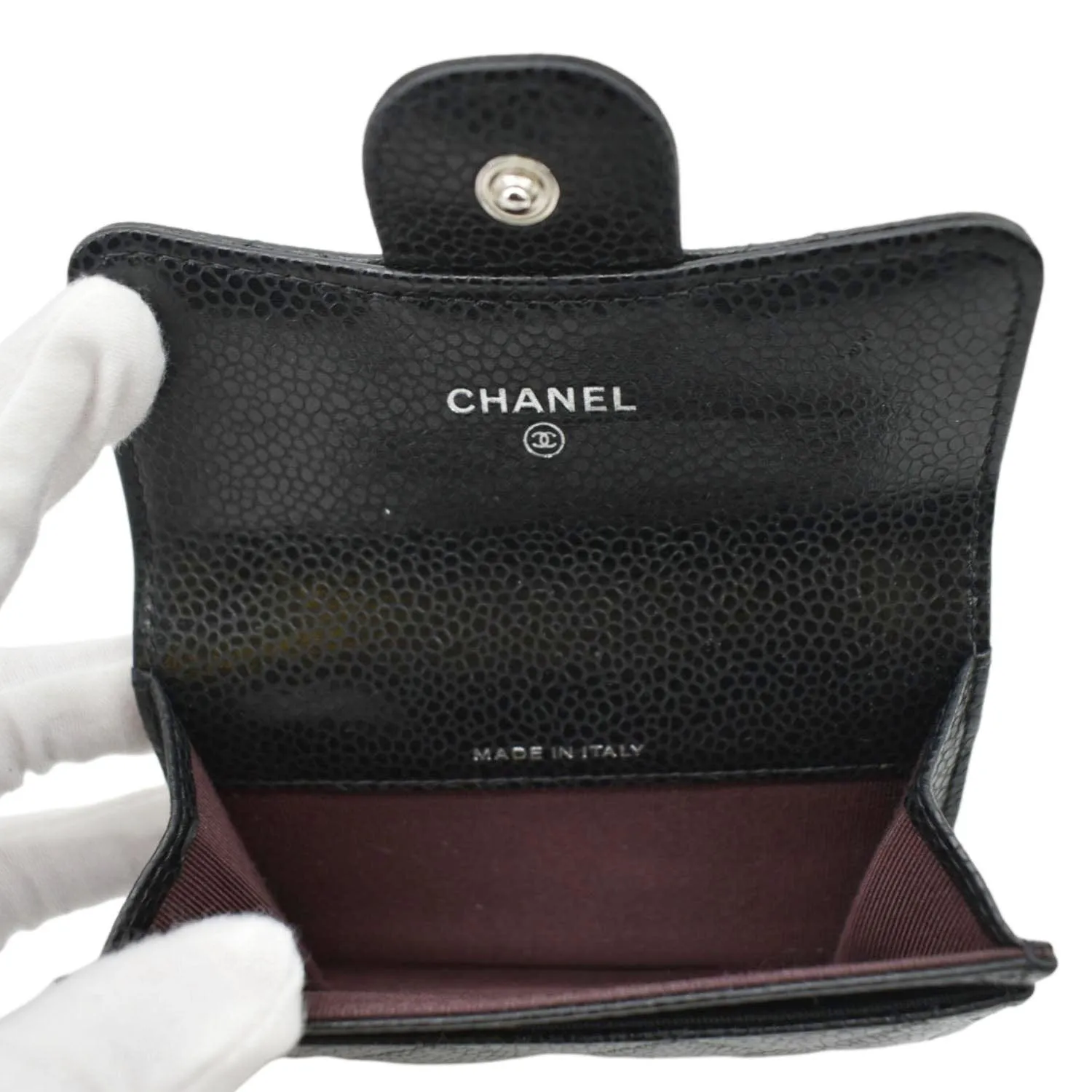 CHANEL Flap Quilted Caviar Leather Card Holder Black
