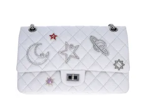 Chanel Limited Edition Silver 2.55 Canvas Reissue Space Charms 266 Flap Bag