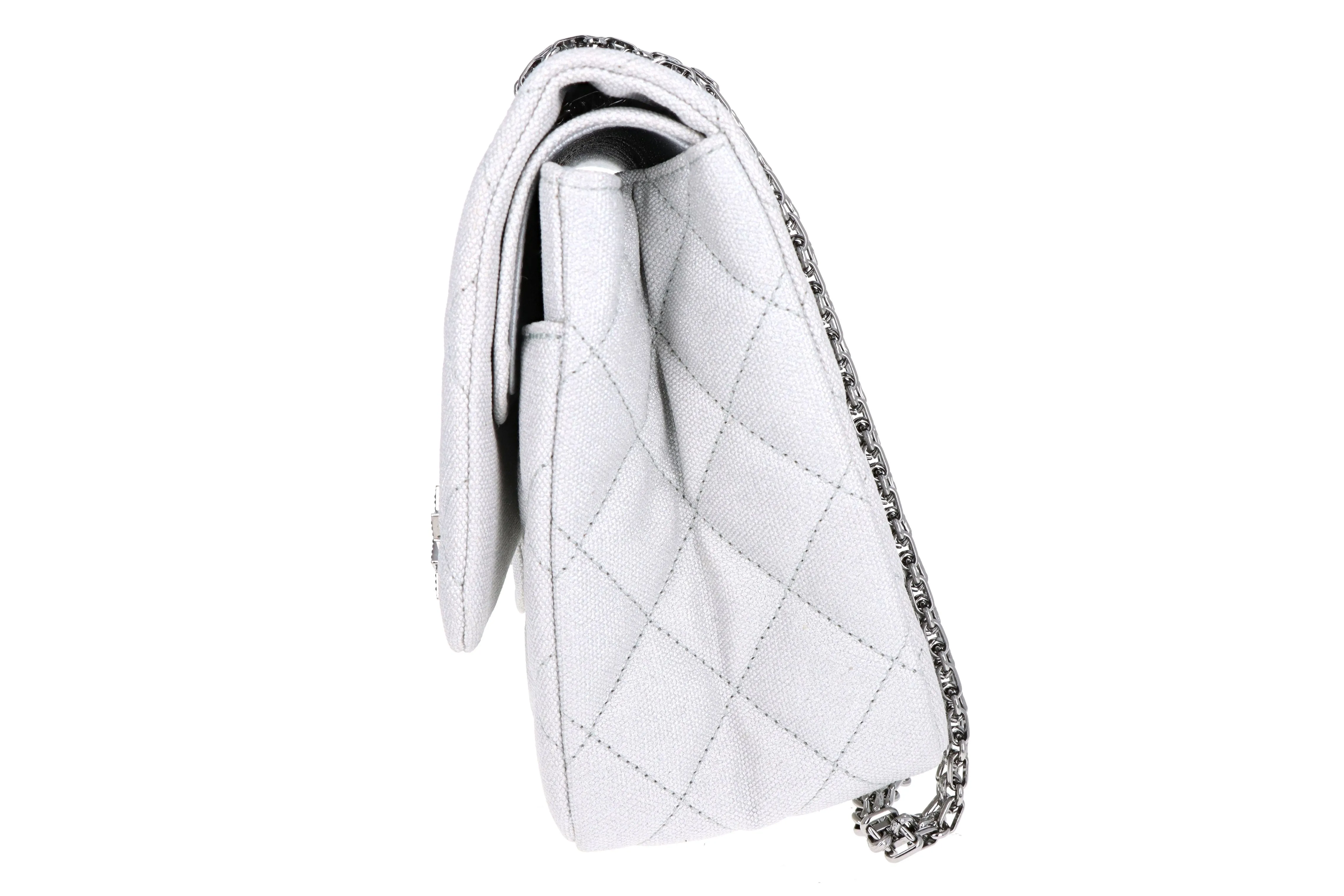 Chanel Limited Edition Silver 2.55 Canvas Reissue Space Charms 266 Flap Bag