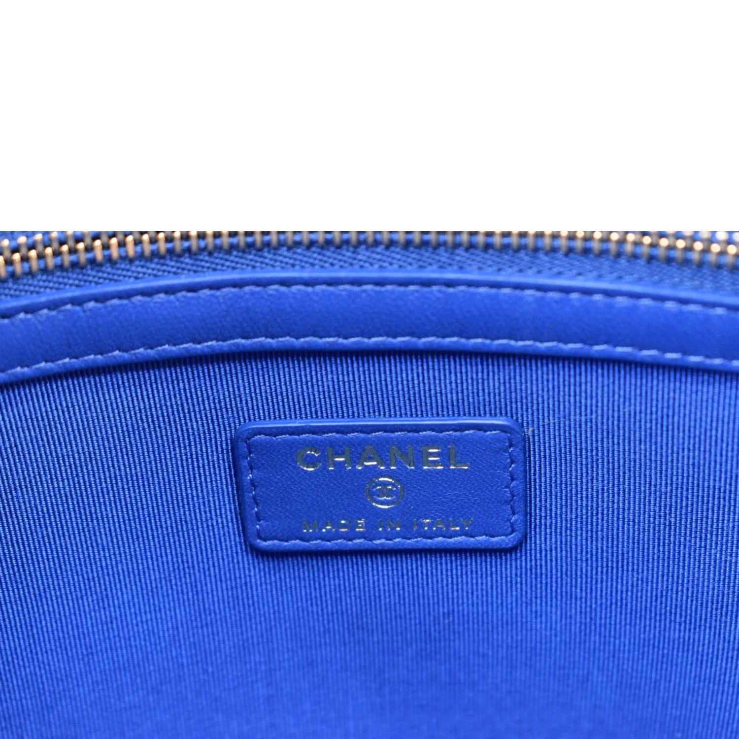 CHANEL O Case Chevron Leather Clutch Bag Blue