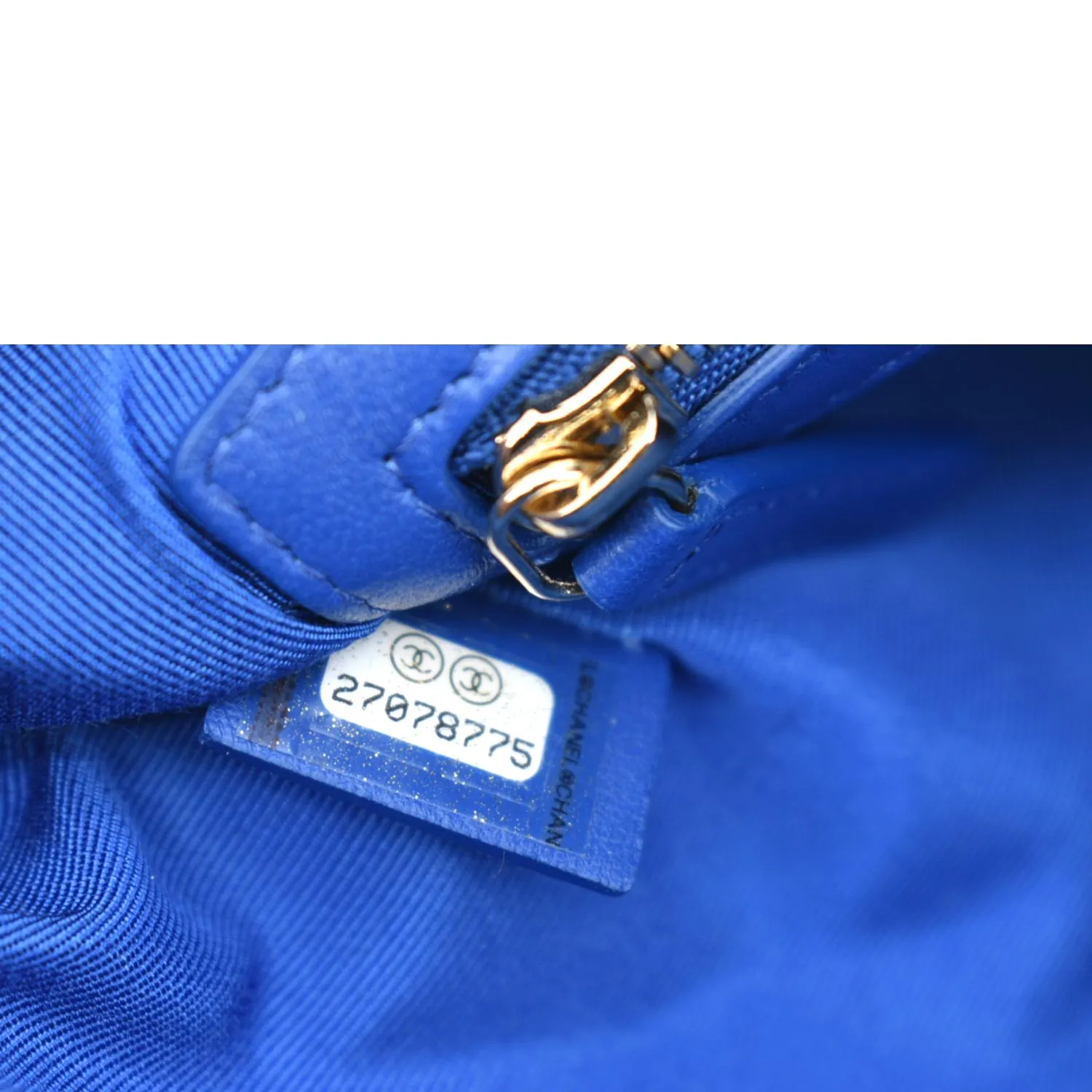 CHANEL O Case Chevron Leather Clutch Bag Blue