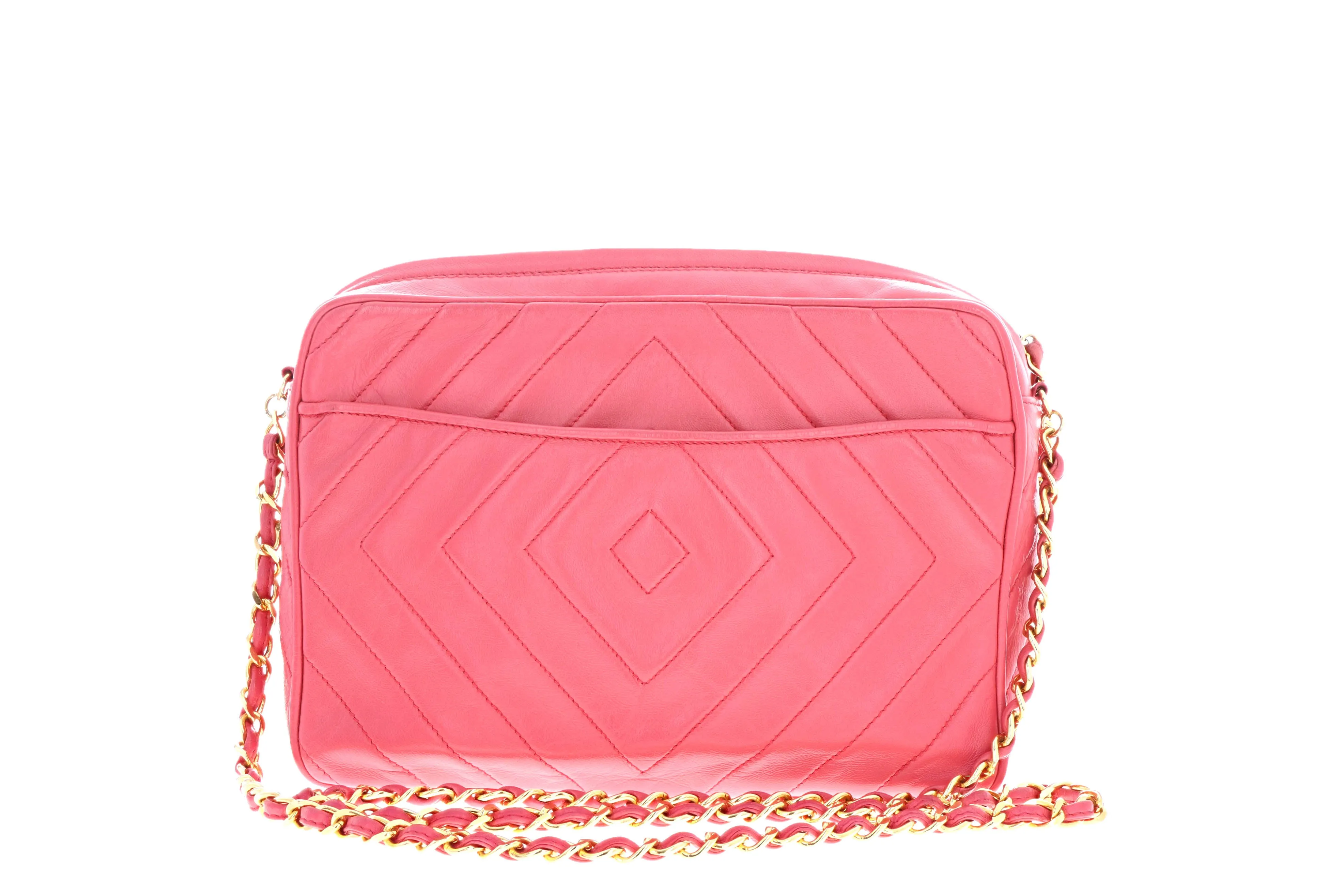 Chanel Pink Lambskin Diamond "CC" Camera Bag Medium