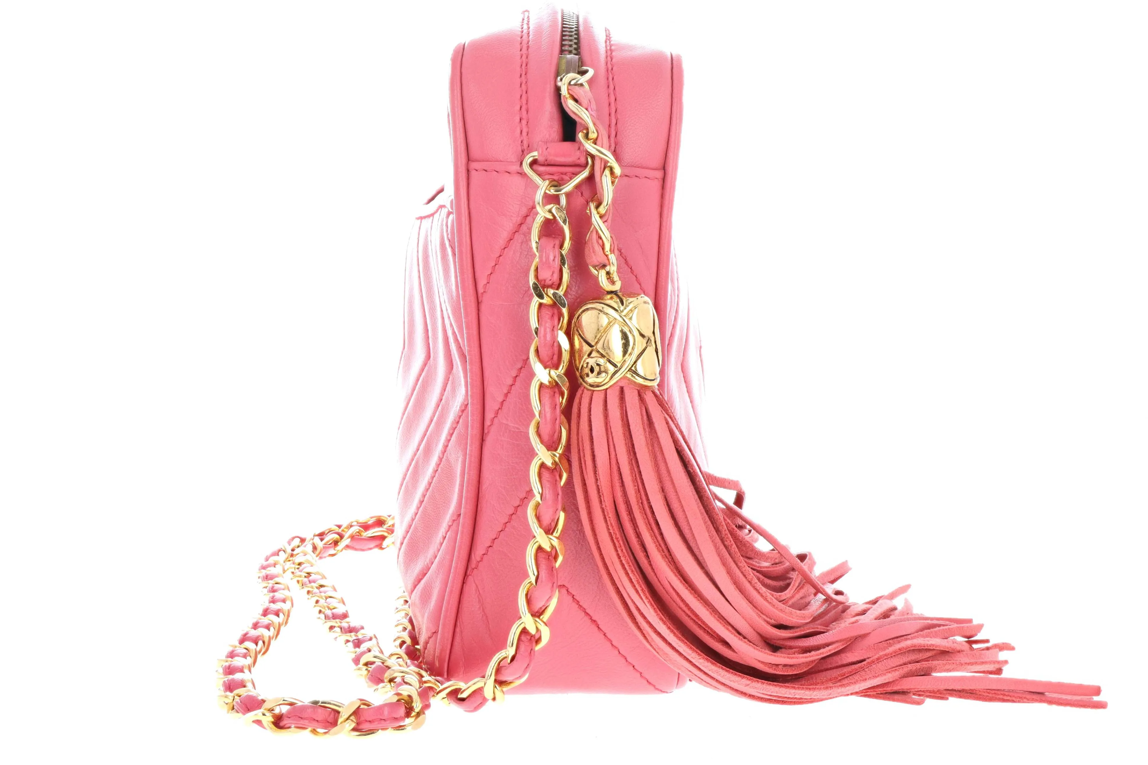 Chanel Pink Lambskin Diamond "CC" Camera Bag Medium