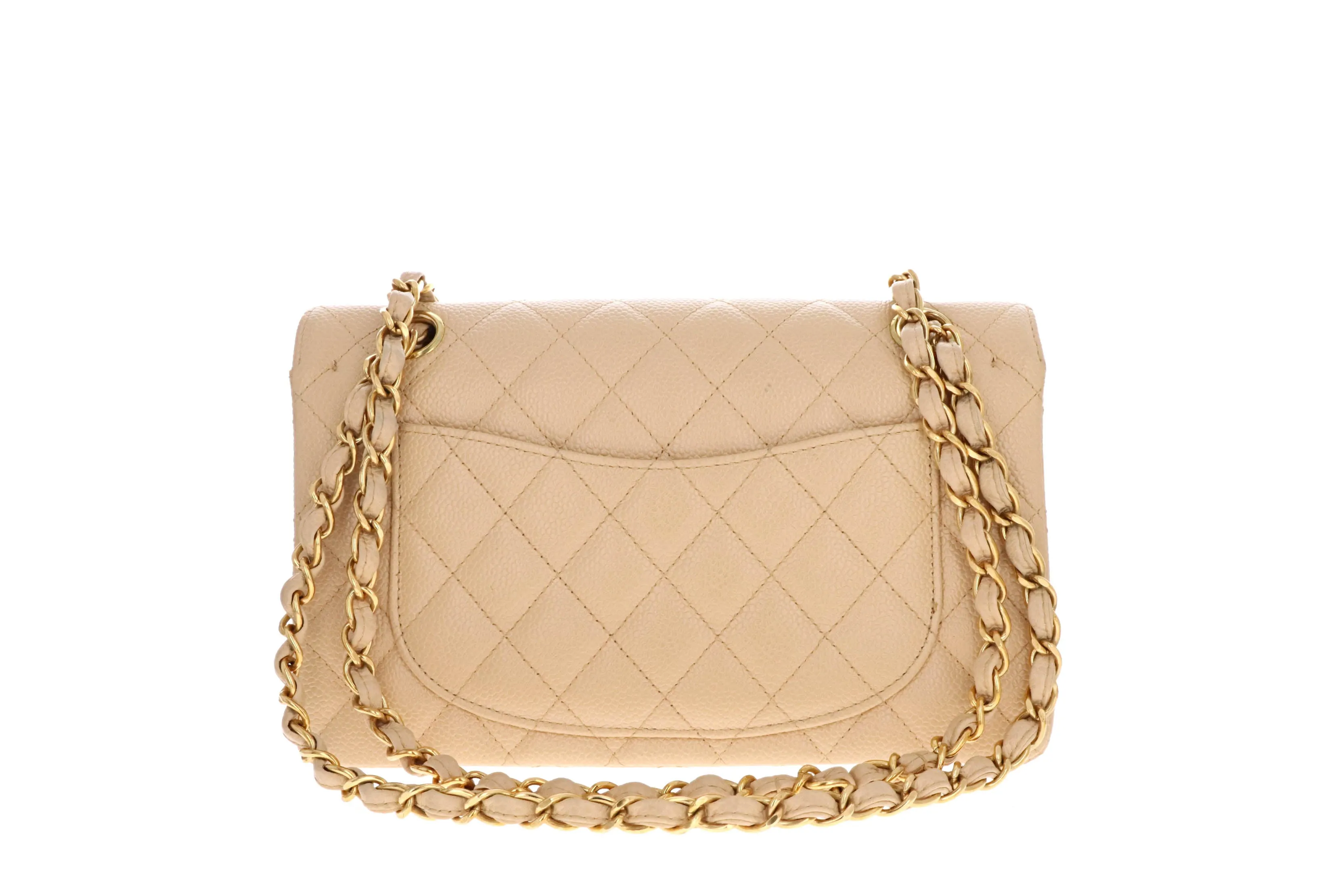 Chanel Rare Vintage Beige Caviar Double Flap Bag Small