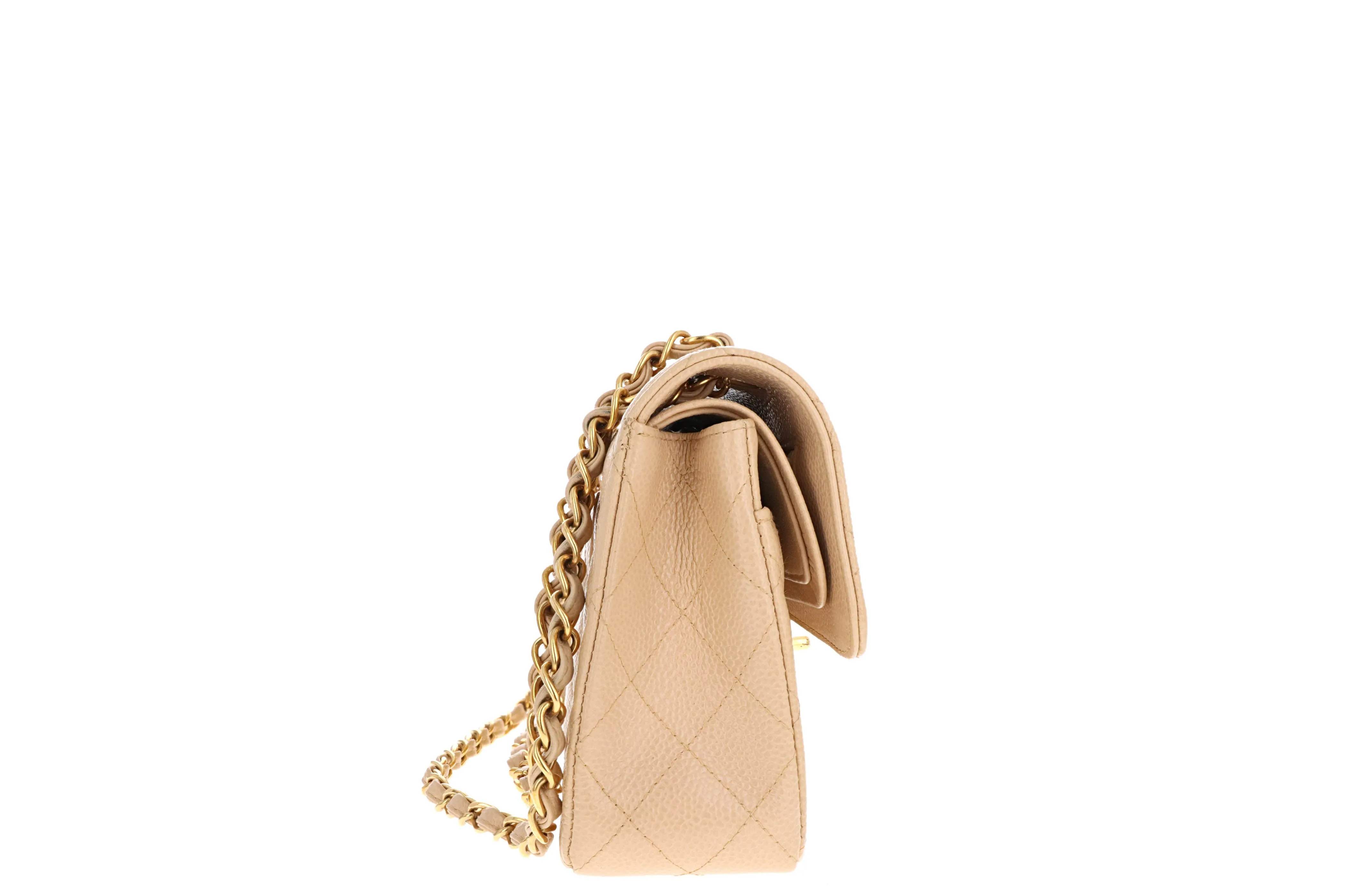 Chanel Rare Vintage Beige Caviar Double Flap Bag Small