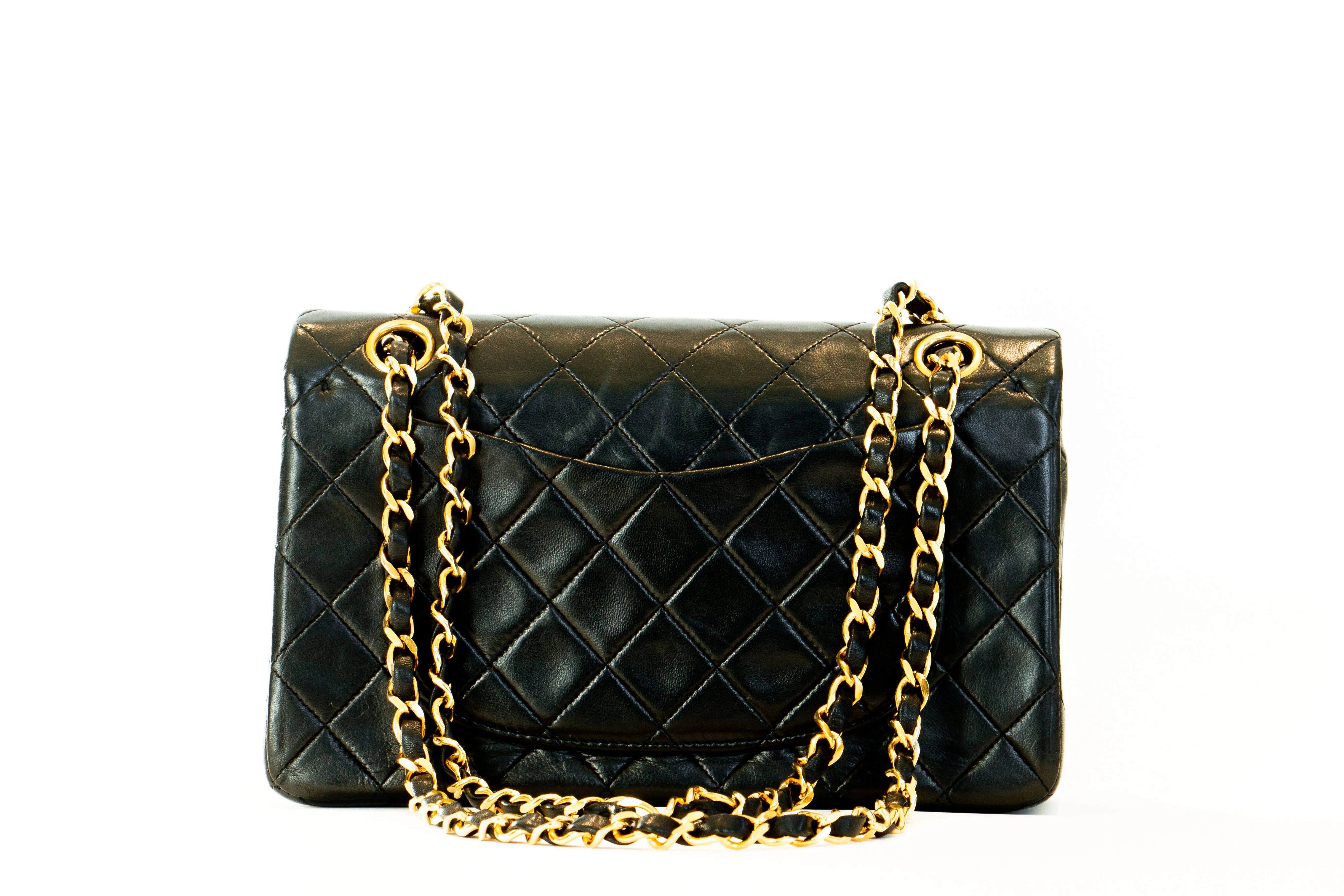 Chanel Vintage Lambskin Small Classic Double Flap Bag Black